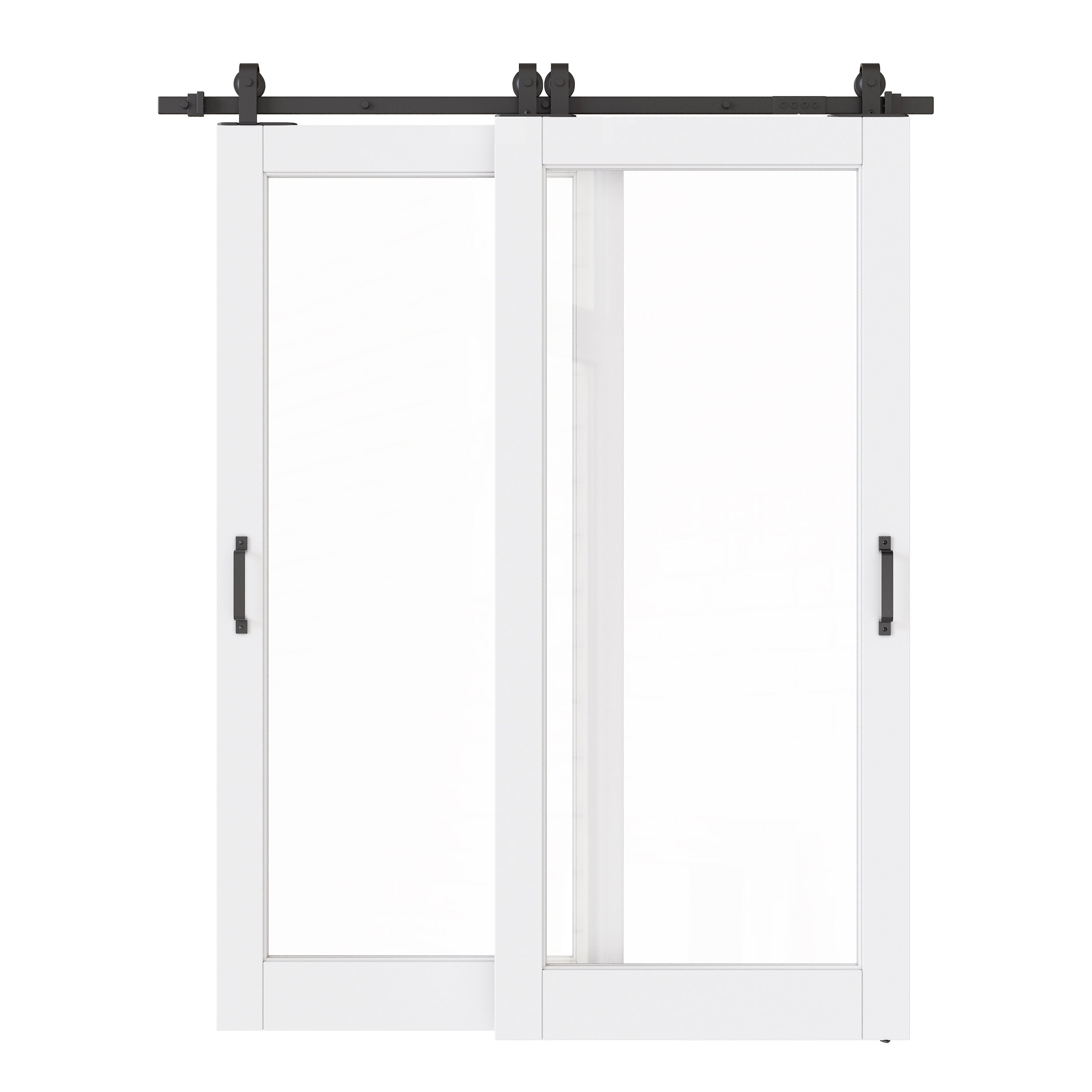Ark Design Bypass Barn Door, 1-Lite Clear Glass, Solid Core MDF & Pre-finished & Paintable Surface, With Hardware Kit Bypass, White