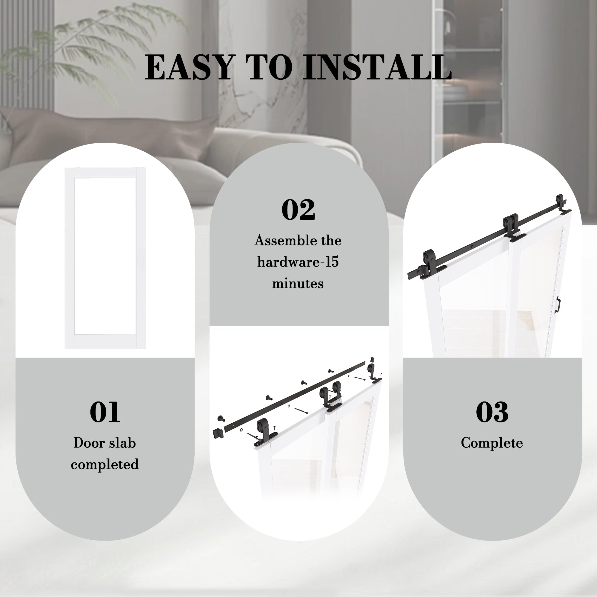 Ark Design Bypass Barn Door, 1-Lite Clear Glass, Solid Core MDF & Pre-finished & Paintable Surface, With Hardware Kit Bypass, White