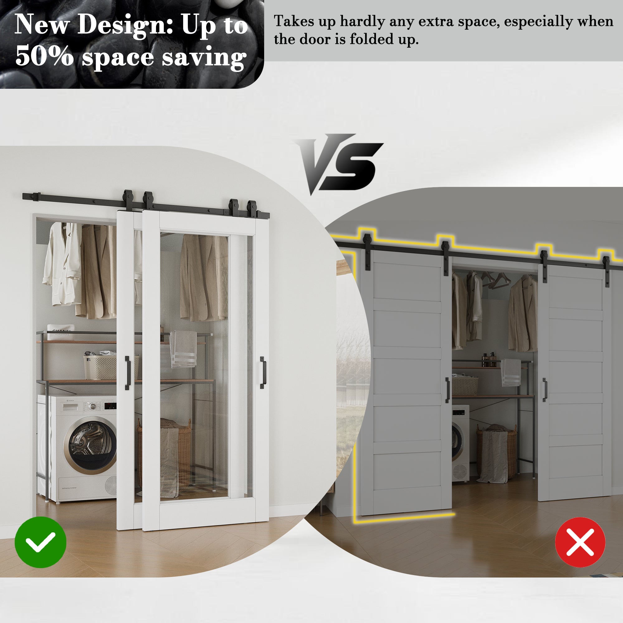 Ark Design Bypass Barn Door, 1-Lite Clear Glass, Solid Core MDF & Pre-finished & Paintable Surface, With Hardware Kit Bypass, White