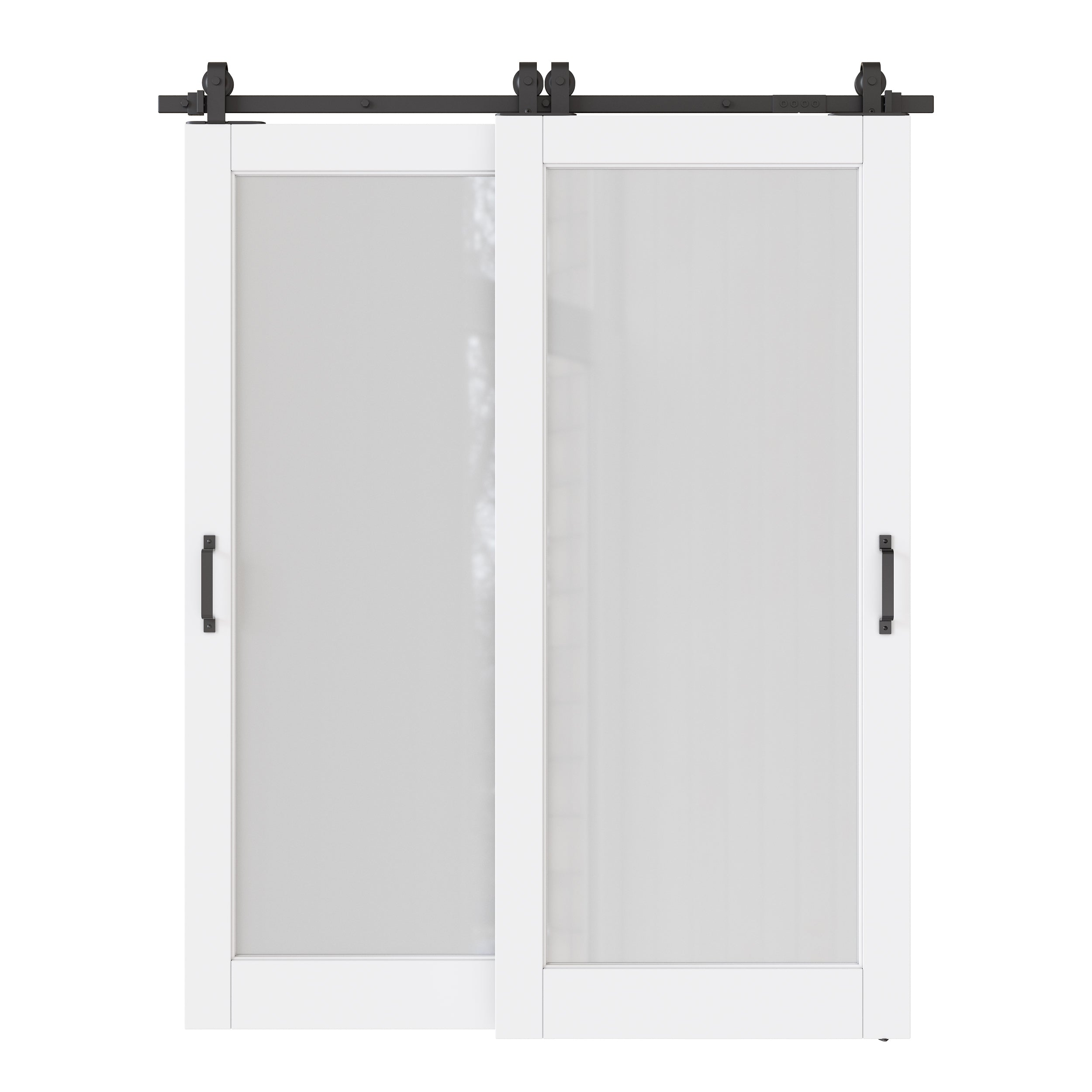 Ark Design Bypass Barn Door, 1-Lite Tempred Frosted Glass, Solid Core MDF & Pre-finished & Paintable Surface, With Hardware Kit Bypass, White