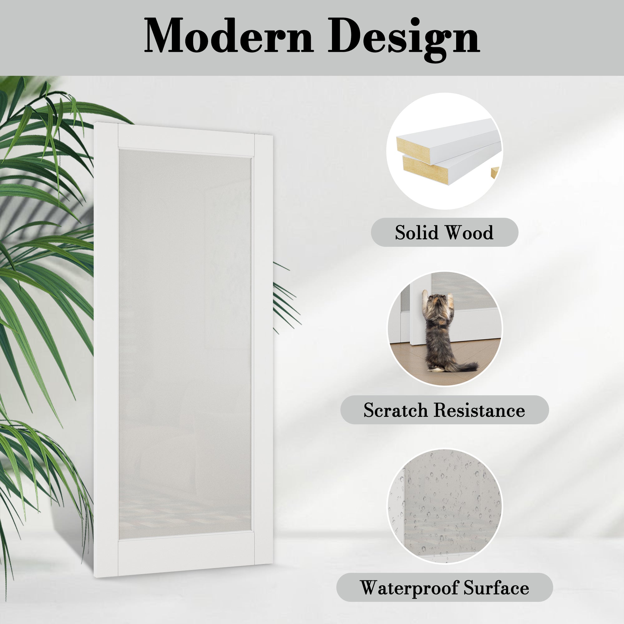 Ark Design Bypass Barn Door, 1-Lite Tempred Frosted Glass, Solid Core MDF & Pre-finished & Paintable Surface, With Hardware Kit Bypass, White