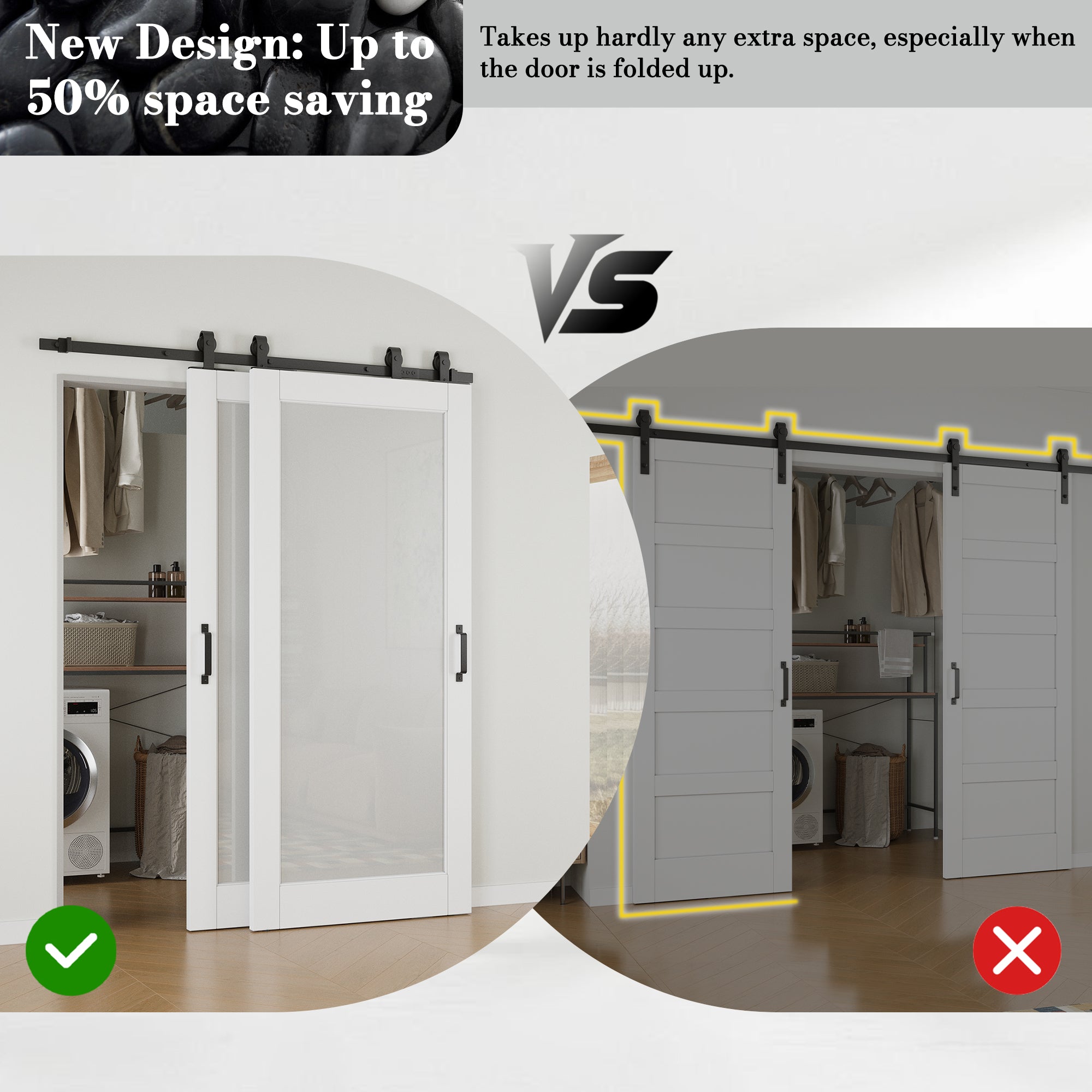 Ark Design Bypass Barn Door, 1-Lite Tempred Frosted Glass, Solid Core MDF & Pre-finished & Paintable Surface, With Hardware Kit Bypass, White