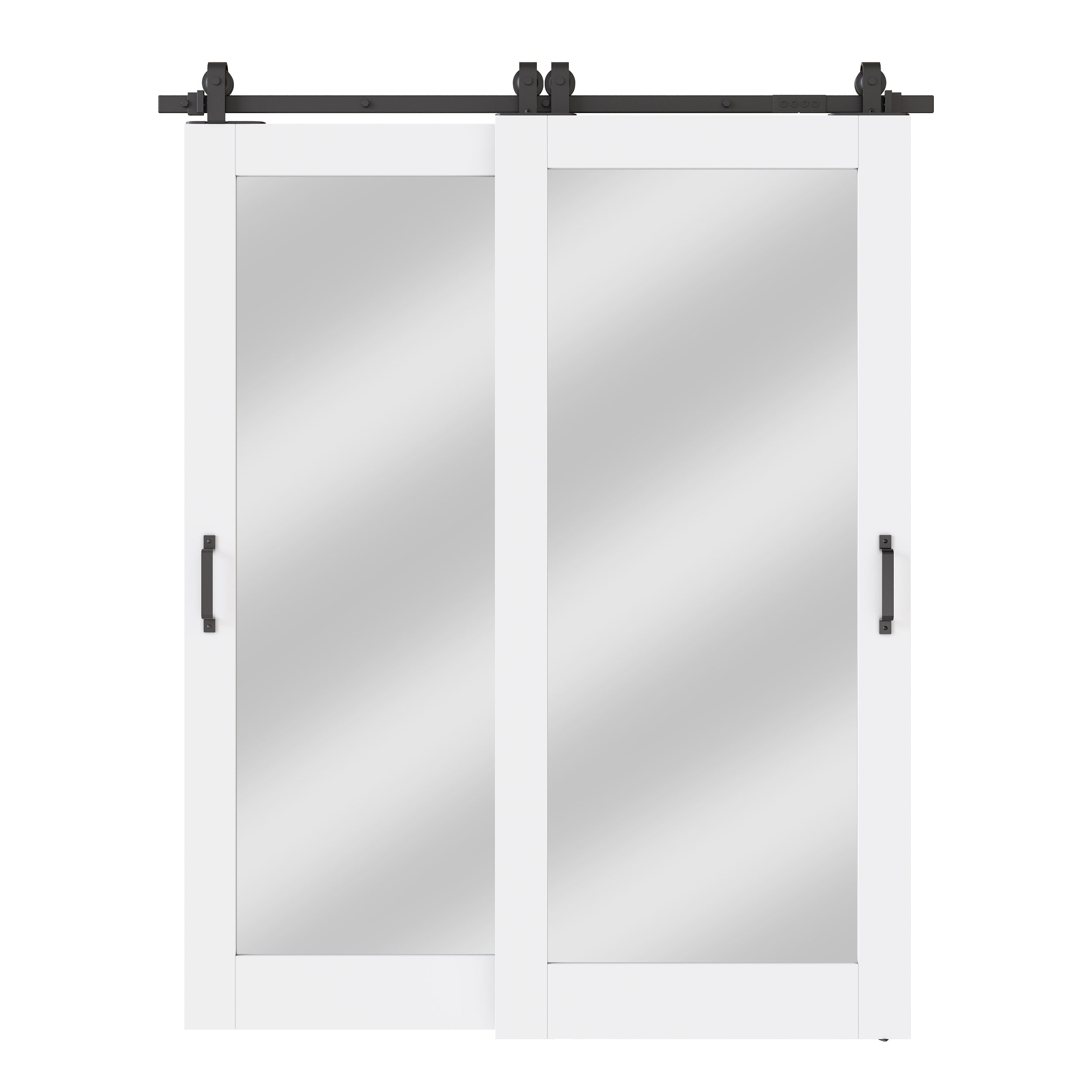Ark Design Bypass Barn Door, 1-Lite Mirrored Glass, Solid Core MDF & Pre-finished & Paintable Surface, With Hardware Kit Bypass, White