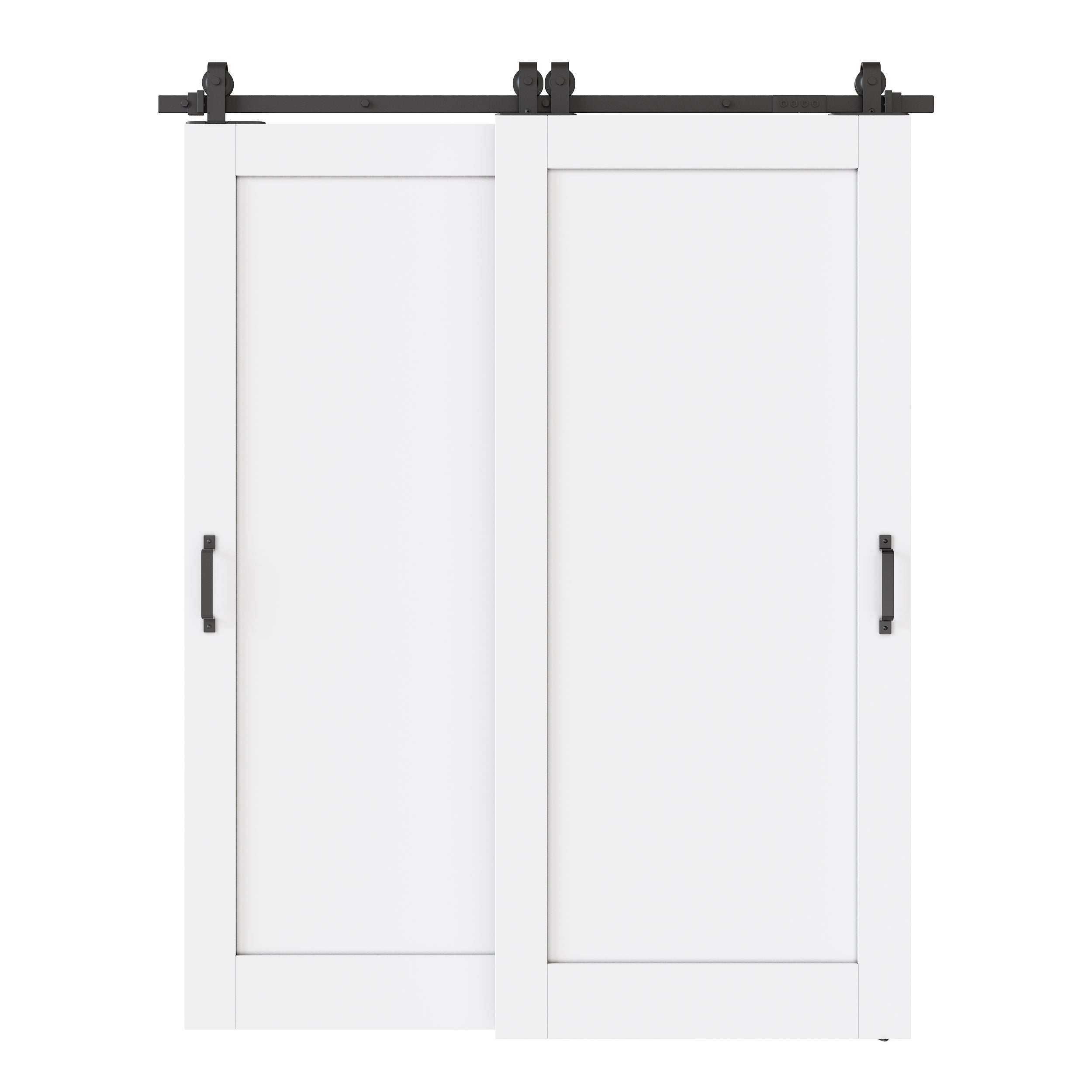 Ark Design Bypass Barn Door, 1-Lite Panel, Solid Core MDF & Pre-finished & Paintable Surface, With Hardware Kit Bypass, White