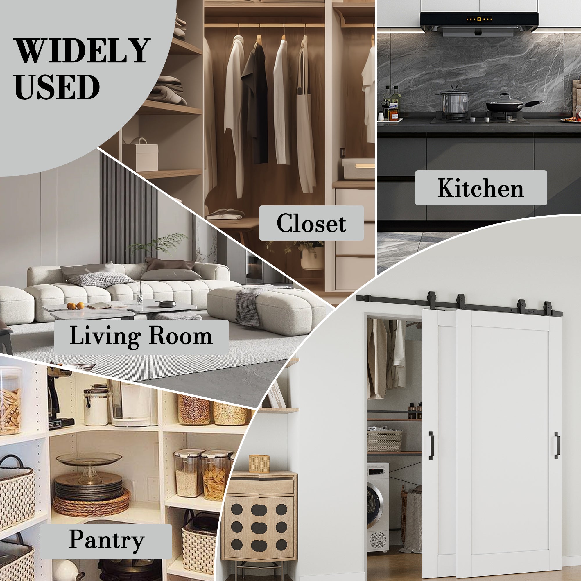 Ark Design Bypass Barn Door, 1-Lite Panel, Solid Core MDF & Pre-finished & Paintable Surface, With Hardware Kit Bypass, White