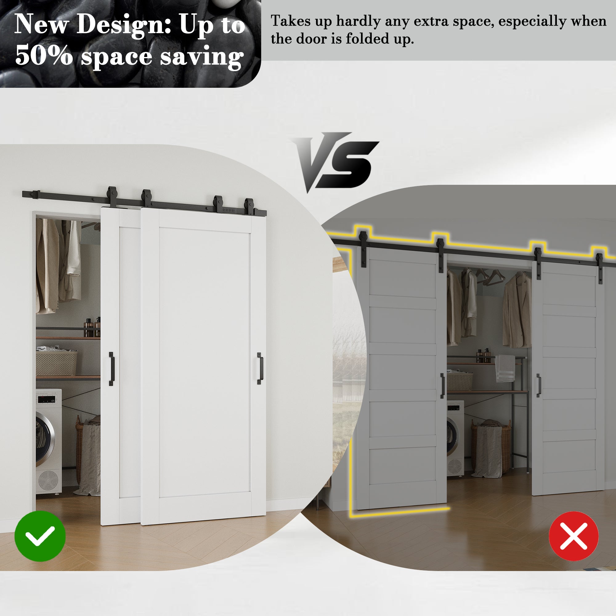 Ark Design Bypass Barn Door, 1-Lite Panel, Solid Core MDF & Pre-finished & Paintable Surface, With Hardware Kit Bypass, White