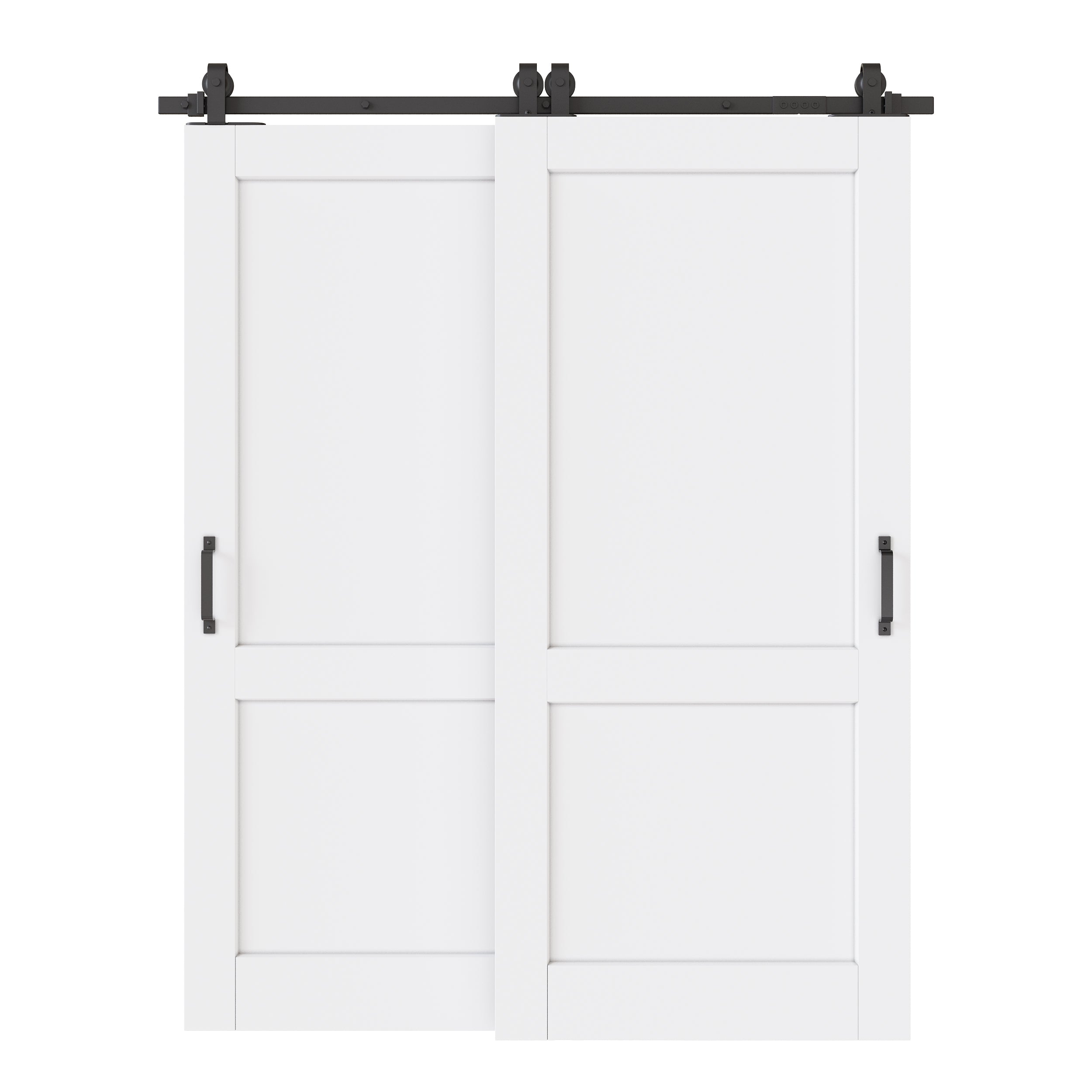 Ark Design Bypass Barn Door, 2-Lite Panel, Solid Core MDF & Pre-finished & Paintable Surface, With Hardware Kit Bypass, White