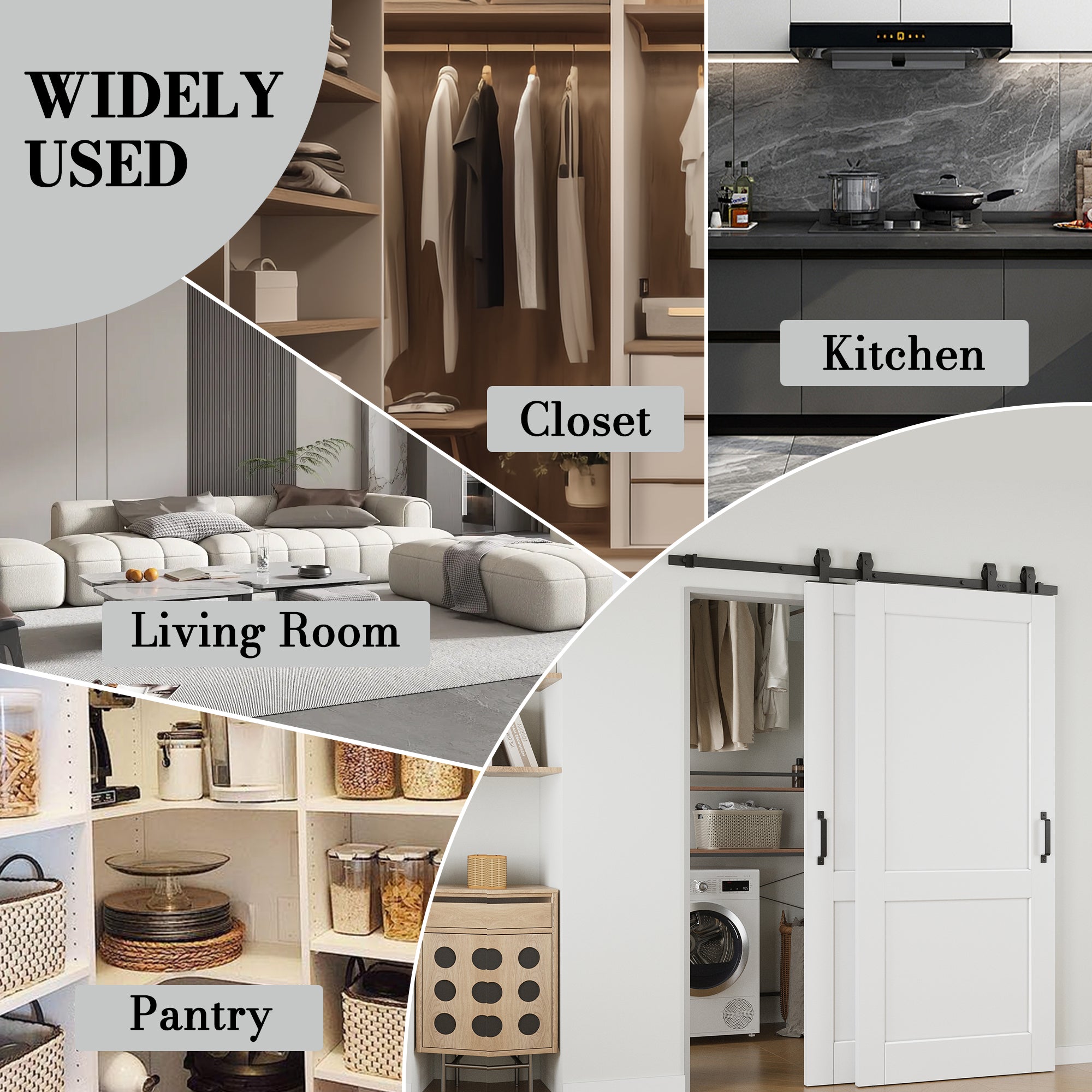 Ark Design Bypass Barn Door, 2-Lite Panel, Solid Core MDF & Pre-finished & Paintable Surface, With Hardware Kit Bypass, White