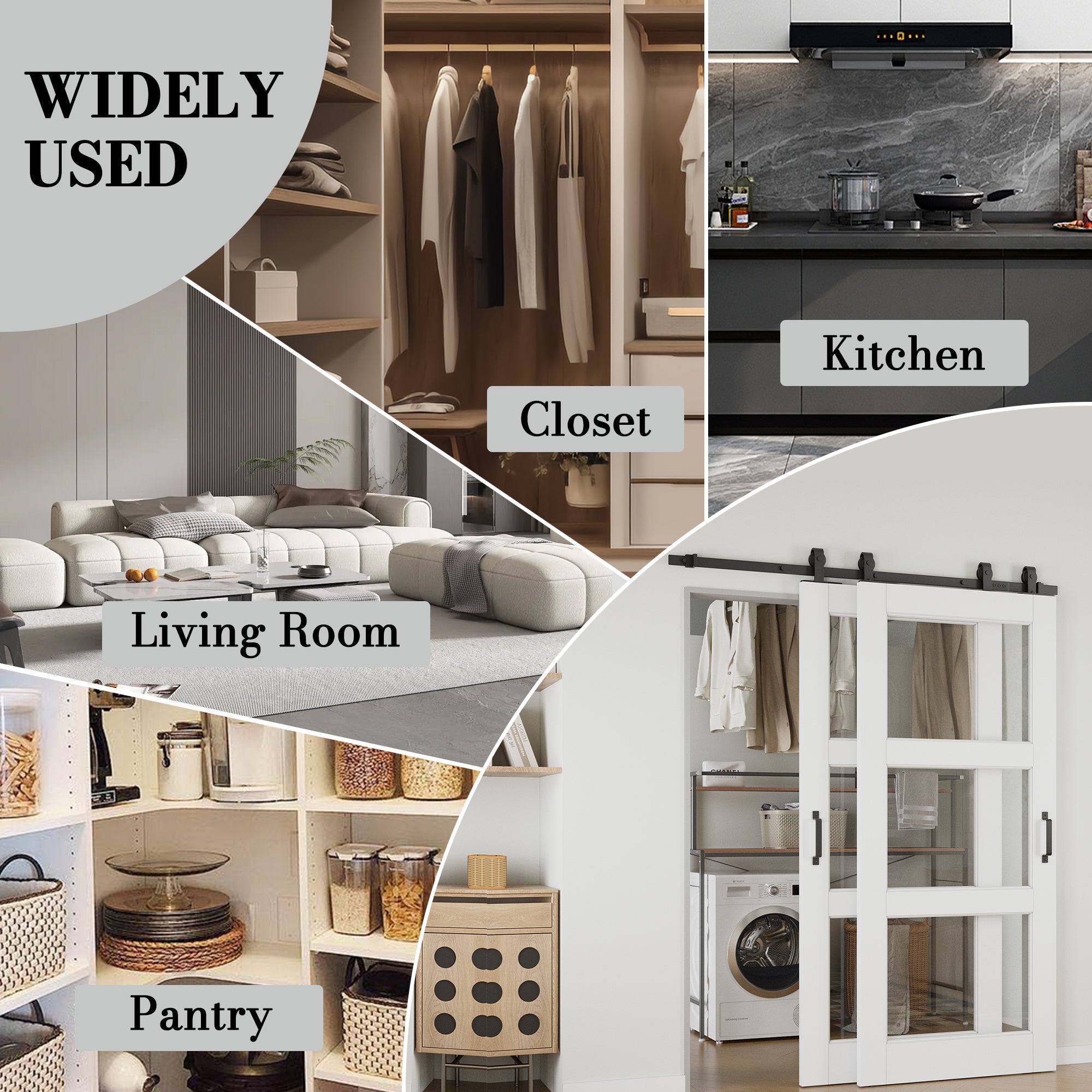 Ark Design Bypass Barn Door, 3-Lite Clear Glass, Solid Core MDF & Pre-finished & Paintable Surface, With Hardware Kit Bypass, White