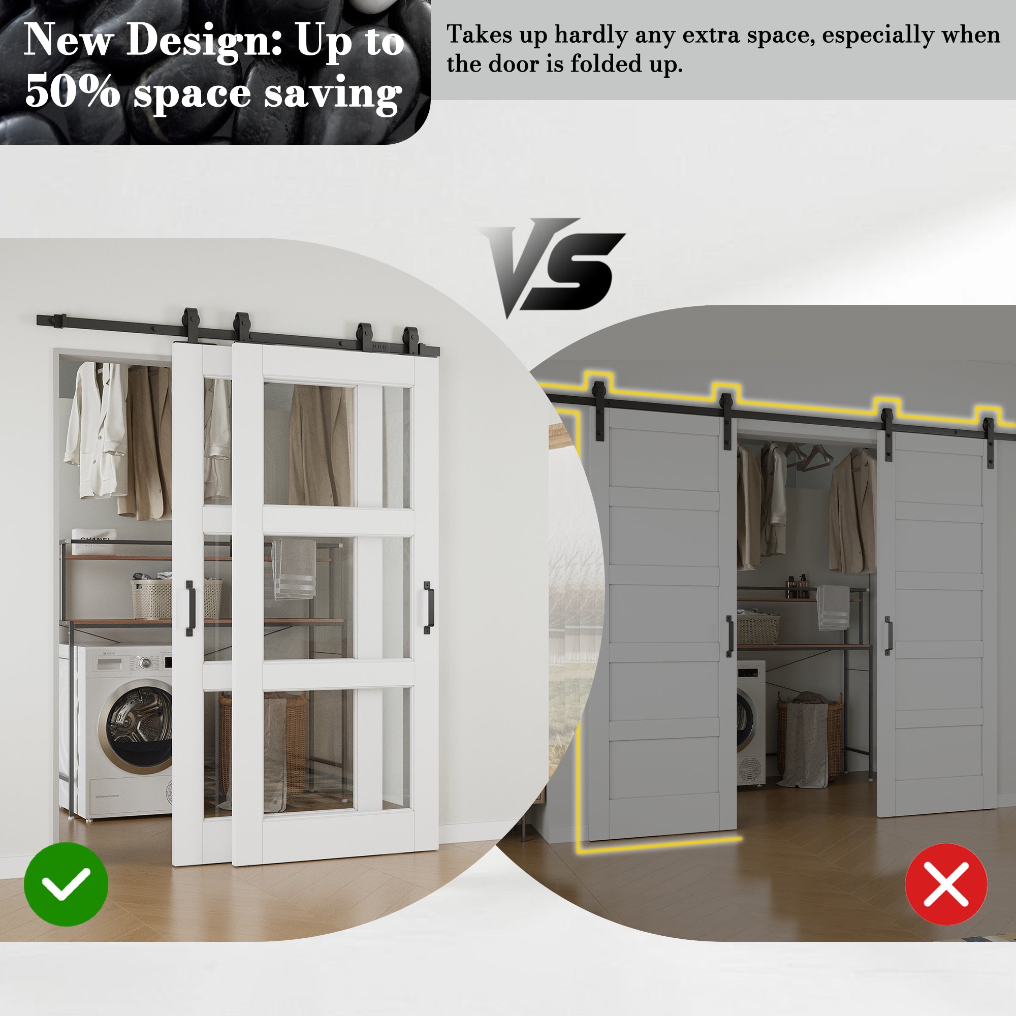Ark Design Bypass Barn Door, 3-Lite Clear Glass, Solid Core MDF & Pre-finished & Paintable Surface, With Hardware Kit Bypass, White