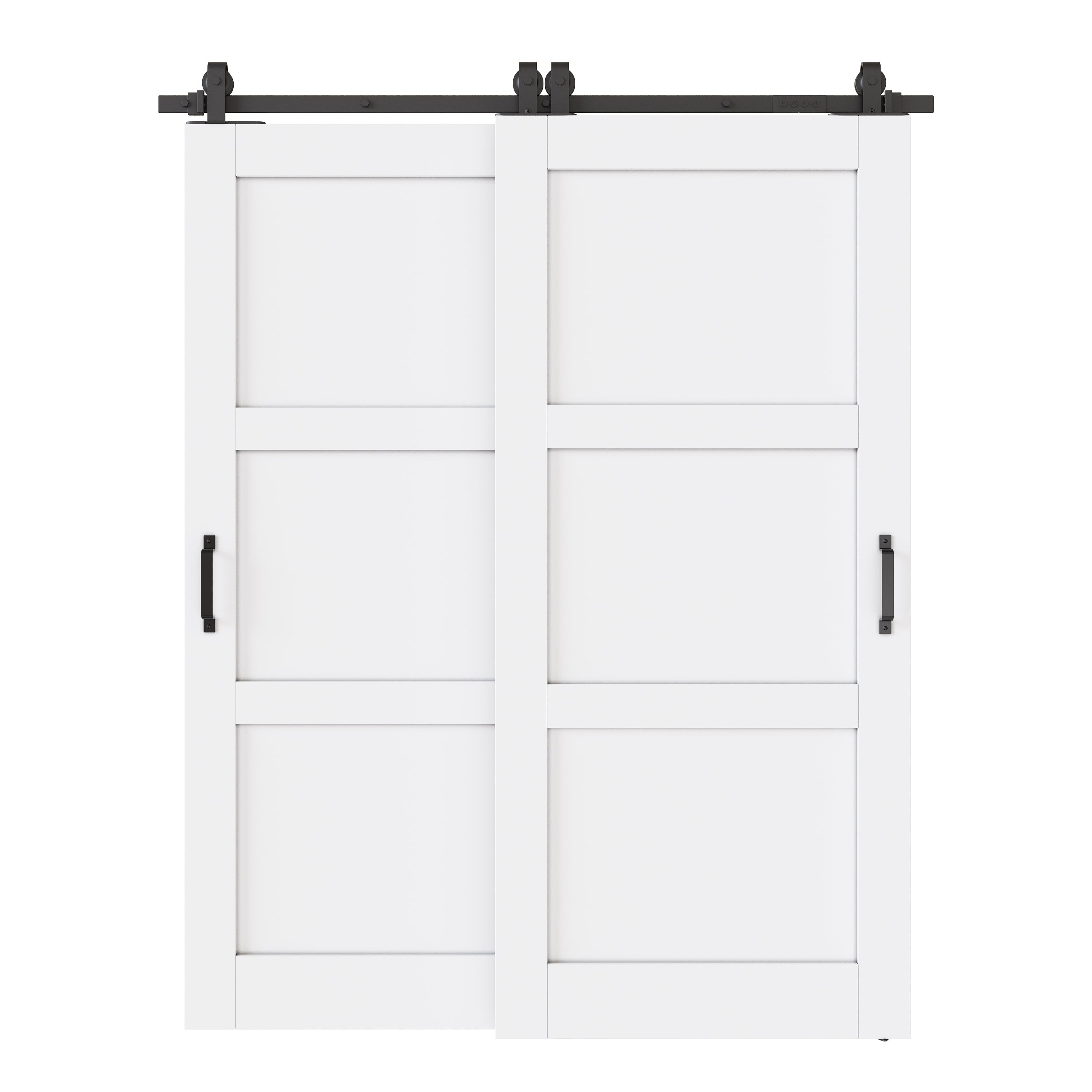 Ark Design Bypass Barn Door, 3-Lite Panel, Solid Core MDF & Pre-finished & Paintable Surface, With Hardware Kit Bypass, White