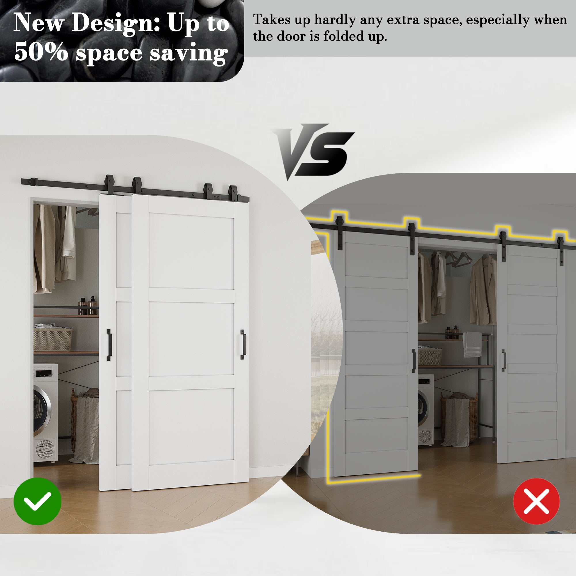 Ark Design Bypass Barn Door, 3-Lite Panel, Solid Core MDF & Pre-finished & Paintable Surface, With Hardware Kit Bypass, White