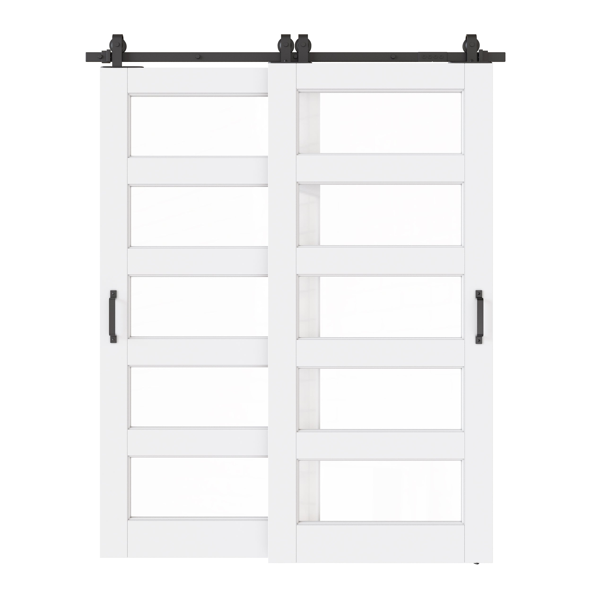 Ark Design Bypass Barn Door, 5-Lite Clear Glass, Solid Core MDF & Pre-finished & Paintable Surface, With Hardware Kit Bypass, White