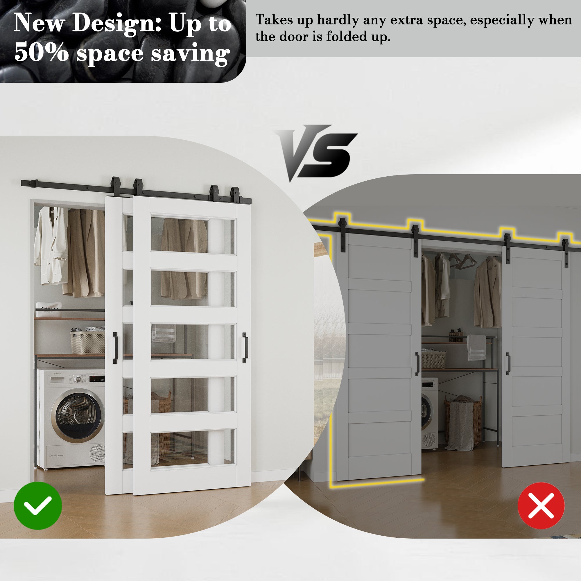 Ark Design Bypass Barn Door, 5-Lite Clear Glass, Solid Core MDF & Pre-finished & Paintable Surface, With Hardware Kit Bypass, White
