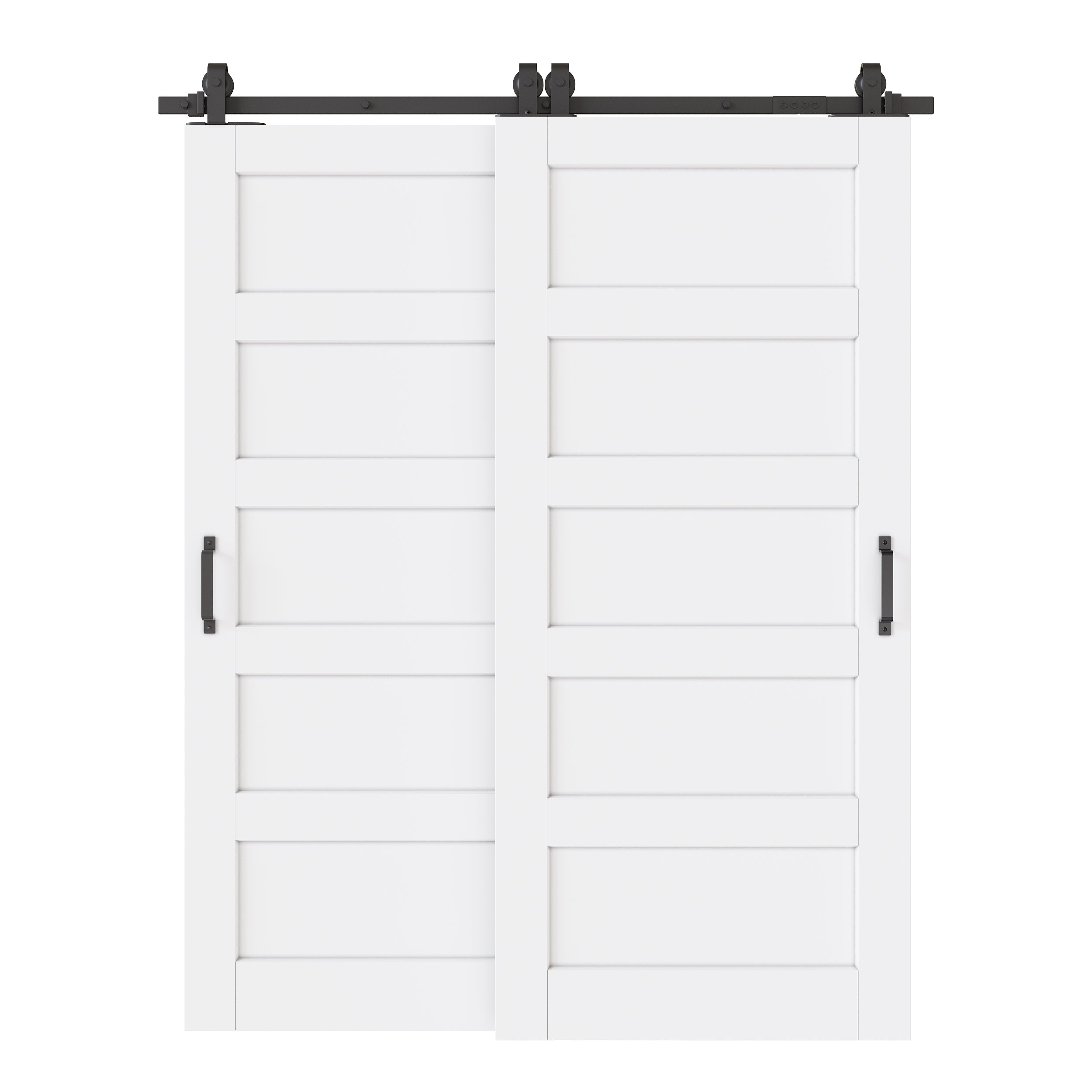 Ark Design Bypass Barn Door, 5-Lite Panel, Solid Core MDF & Pre-finished & Paintable Surface, With Hardware Kit Bypass, White