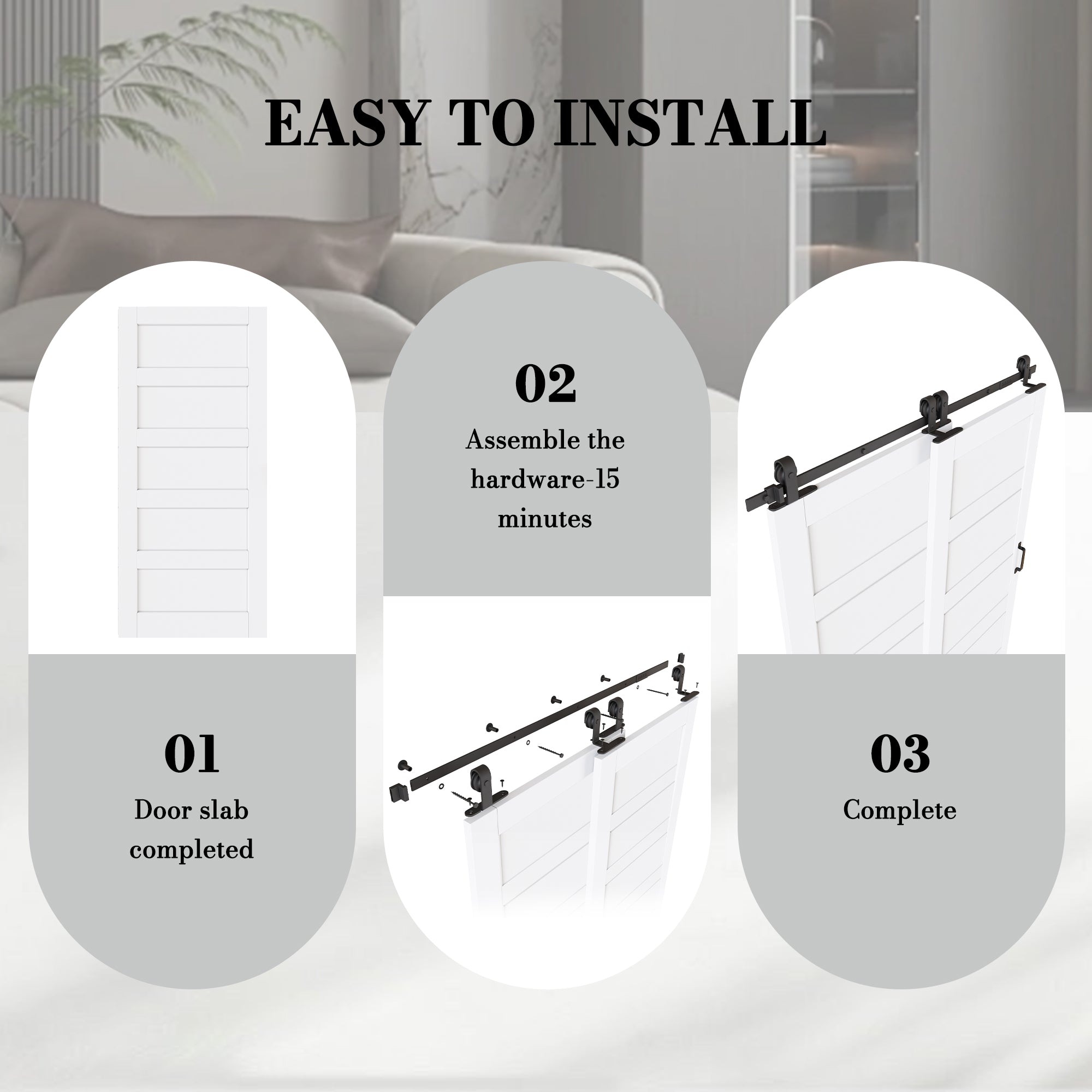 Ark Design Bypass Barn Door, 5-Lite Panel, Solid Core MDF & Pre-finished & Paintable Surface, With Hardware Kit Bypass, White