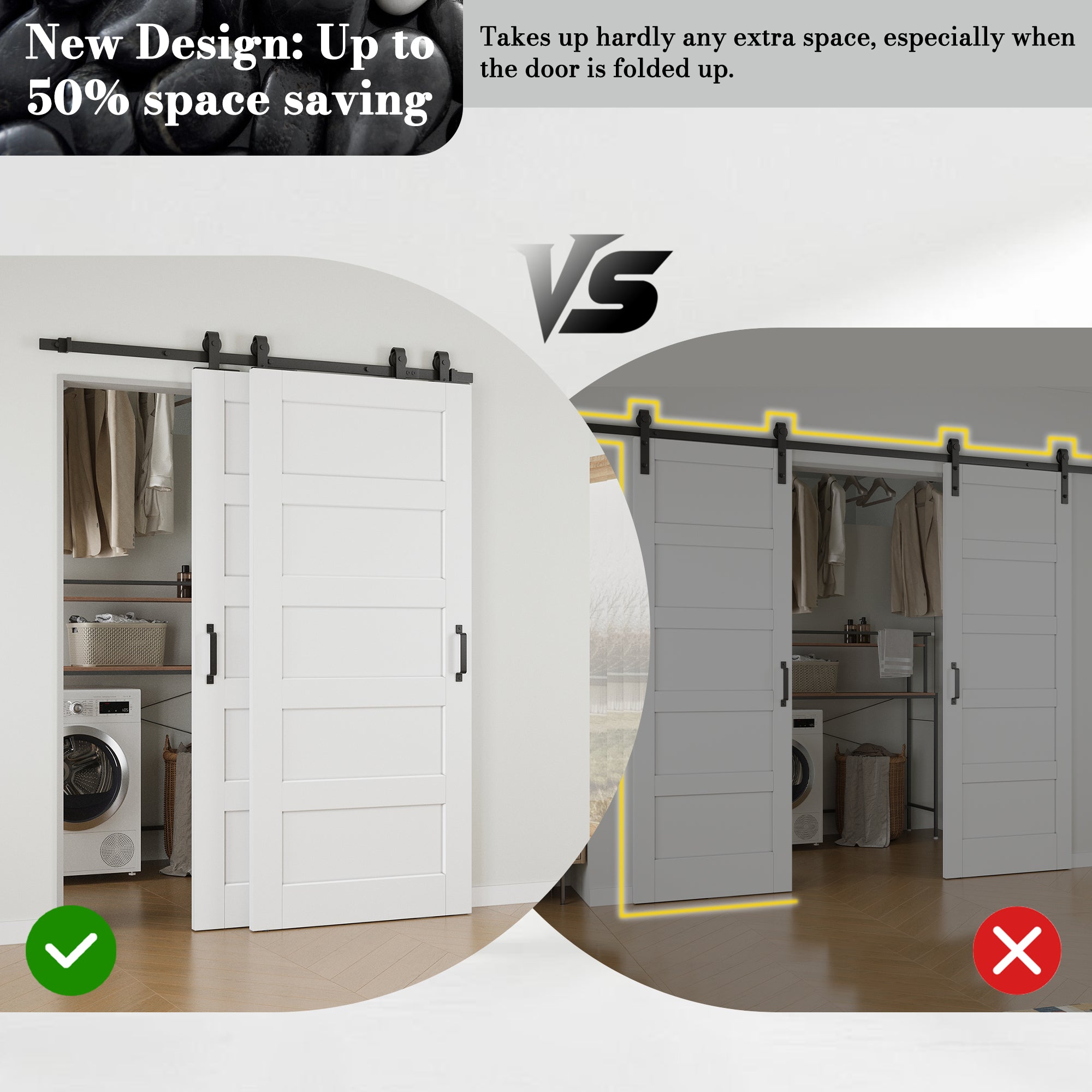 Ark Design Bypass Barn Door, 5-Lite Panel, Solid Core MDF & Pre-finished & Paintable Surface, With Hardware Kit Bypass, White