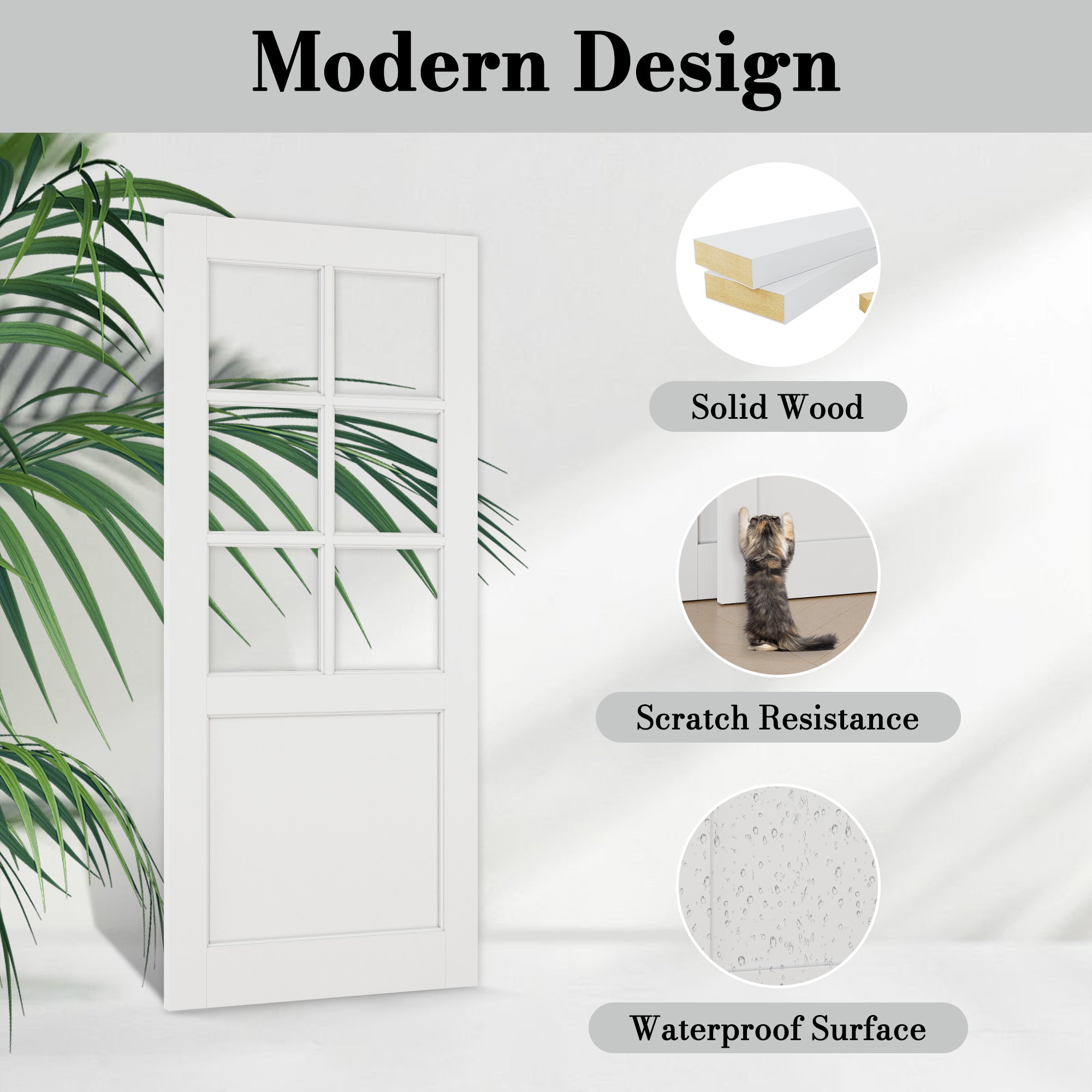 Ark Design Bypass Barn Door, 6-Lite Clear Glass, Solid Core MDF & Pre-finished & Paintable Surface, With Hardware Kit Bypass, White
