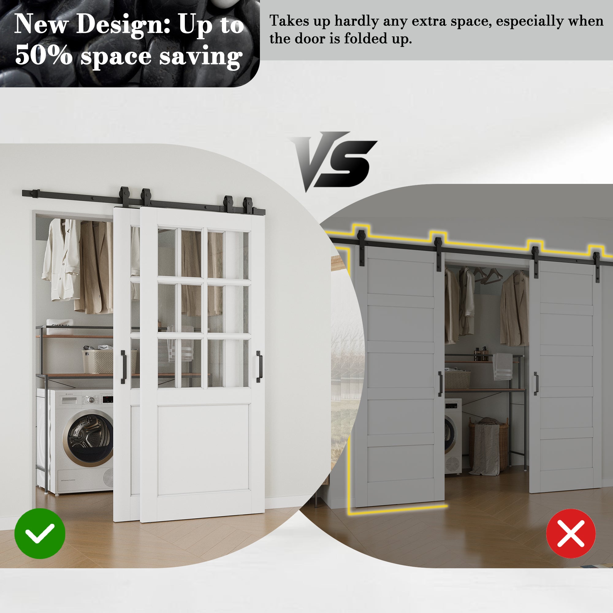 Ark Design Bypass Barn Door, 6-Lite Clear Glass, Solid Core MDF & Pre-finished & Paintable Surface, With Hardware Kit Bypass, White