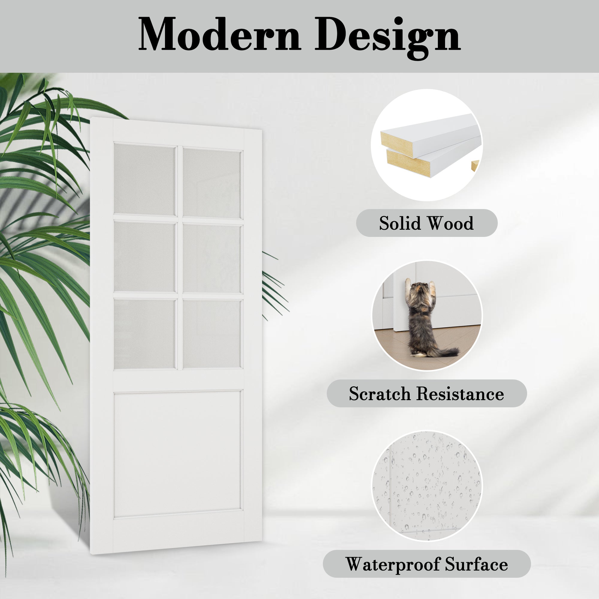 Ark Design Bypass Barn Door, 6-Lite Tempred Frosted Glass, Solid Core MDF & Pre-finished & Paintable Surface, With Hardware Kit Bypass, White