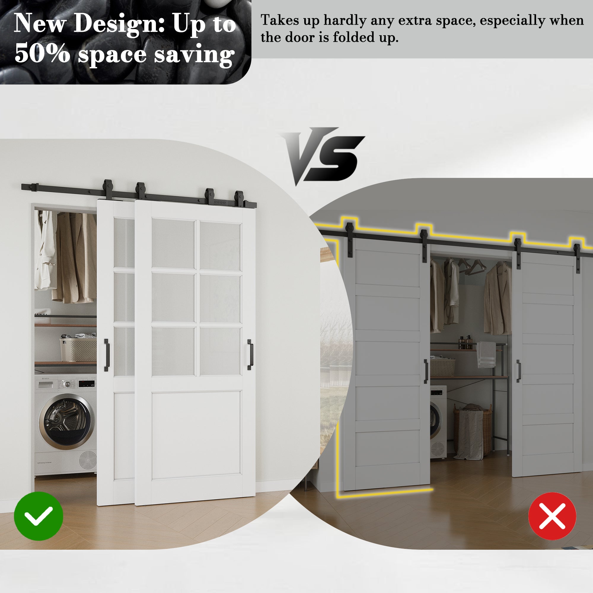 Ark Design Bypass Barn Door, 6-Lite Tempred Frosted Glass, Solid Core MDF & Pre-finished & Paintable Surface, With Hardware Kit Bypass, White