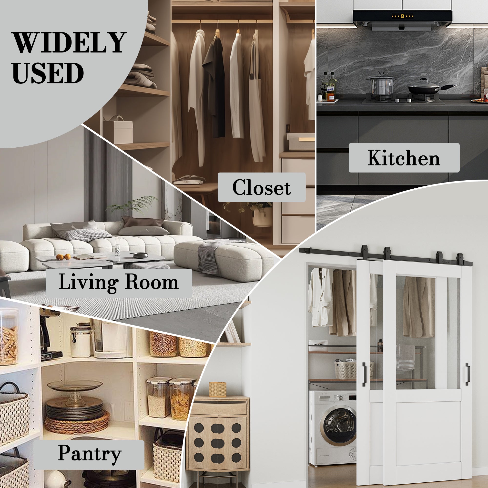 Ark Design Bypass Barn Door, Half-Lite Clear Glass, Solid Core MDF & Pre-finished & Paintable Surface, With Hardware Kit Bypass, White