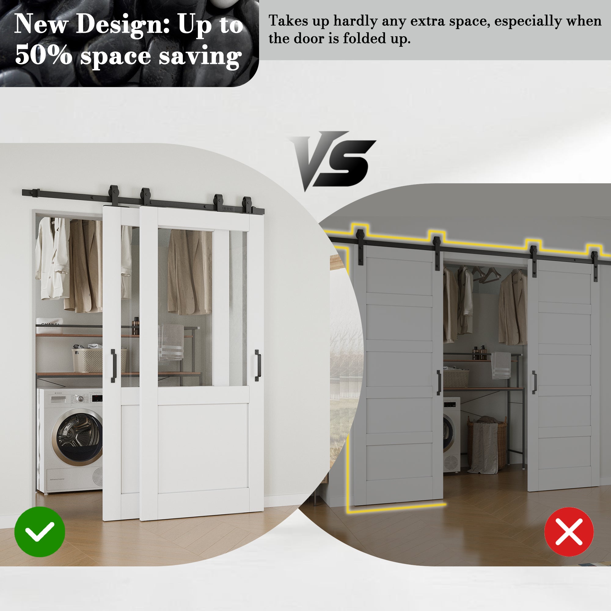 Ark Design Bypass Barn Door, Half-Lite Clear Glass, Solid Core MDF & Pre-finished & Paintable Surface, With Hardware Kit Bypass, White