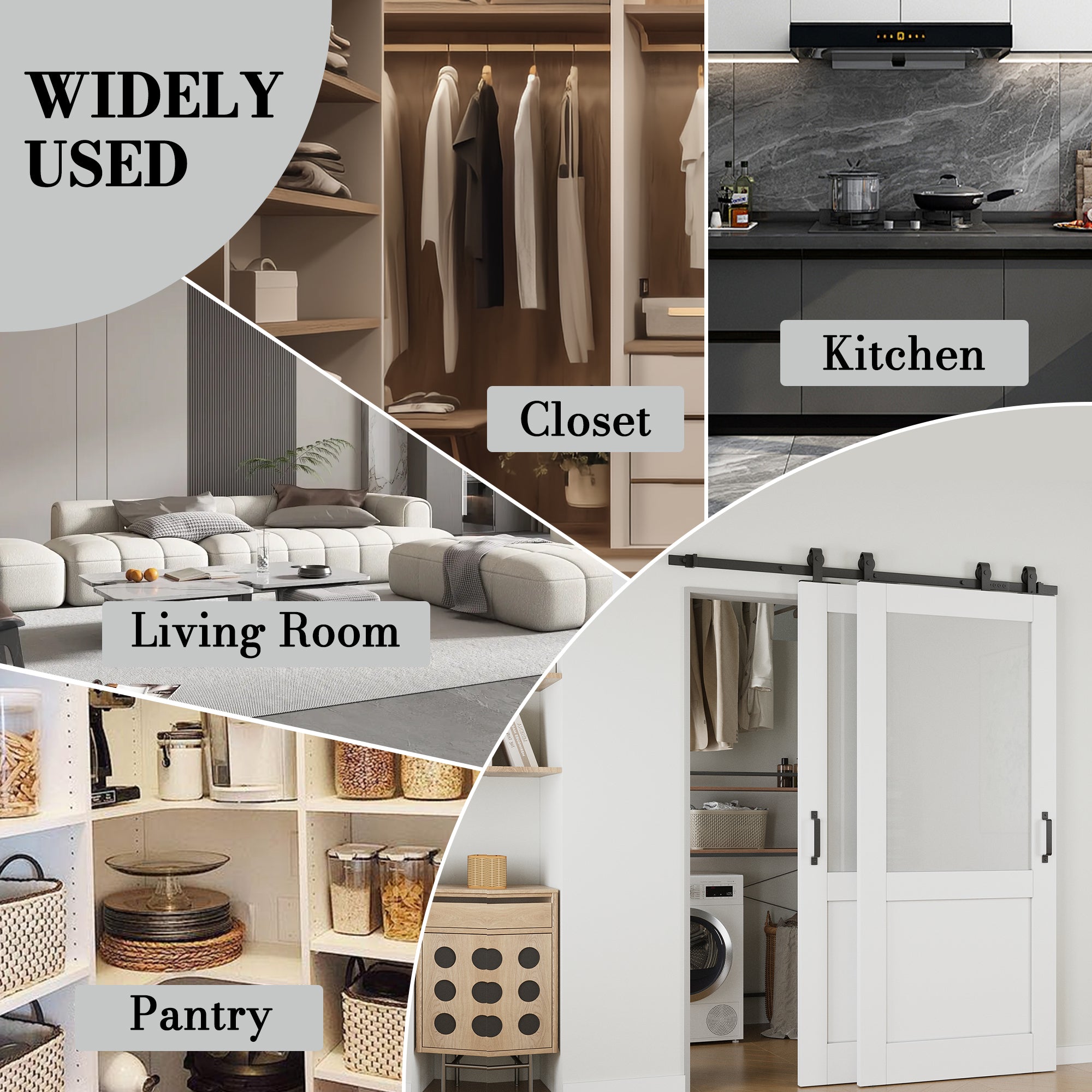 Ark Design Bypass Barn Door, Half-Lite Tempred Frosted Glass, Solid Core MDF & Pre-finished & Paintable Surface, With Hardware Kit Bypass, White