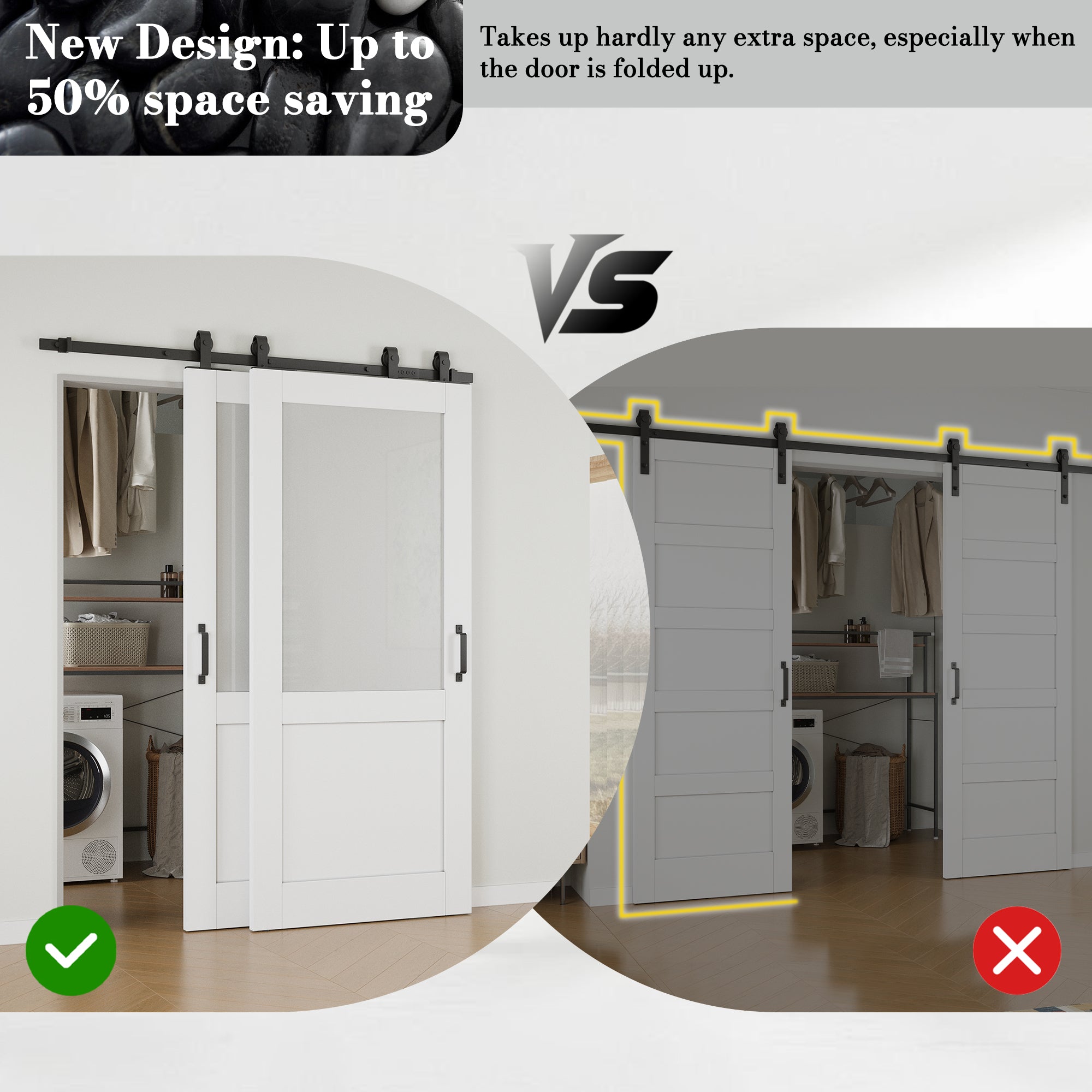 Ark Design Bypass Barn Door, Half-Lite Tempred Frosted Glass, Solid Core MDF & Pre-finished & Paintable Surface, With Hardware Kit Bypass, White