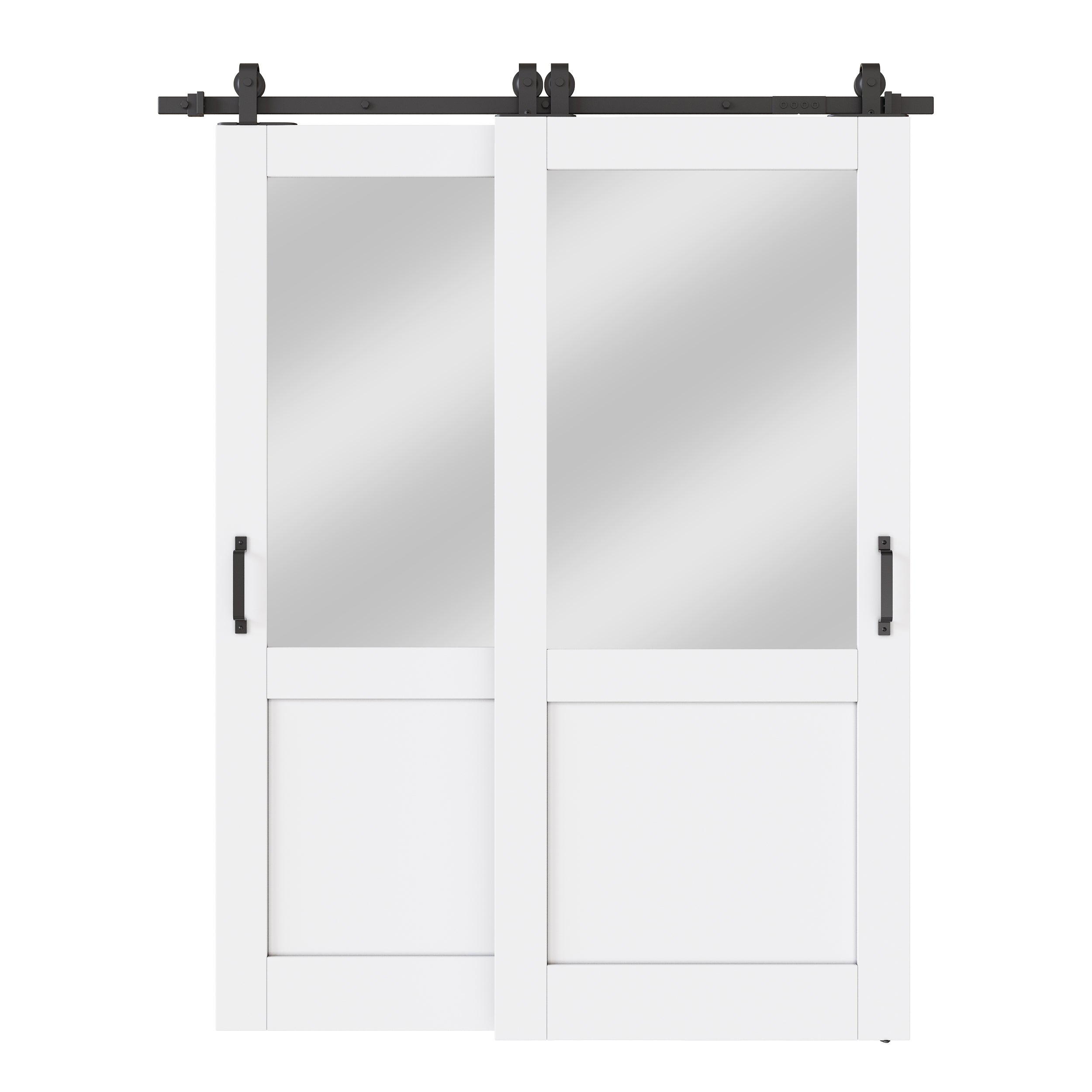Ark Design Bypass Barn Door, Half-Lite Mirrored Glass, Solid Core MDF & Pre-finished & Paintable Surface, With Hardware Kit Bypass, White
