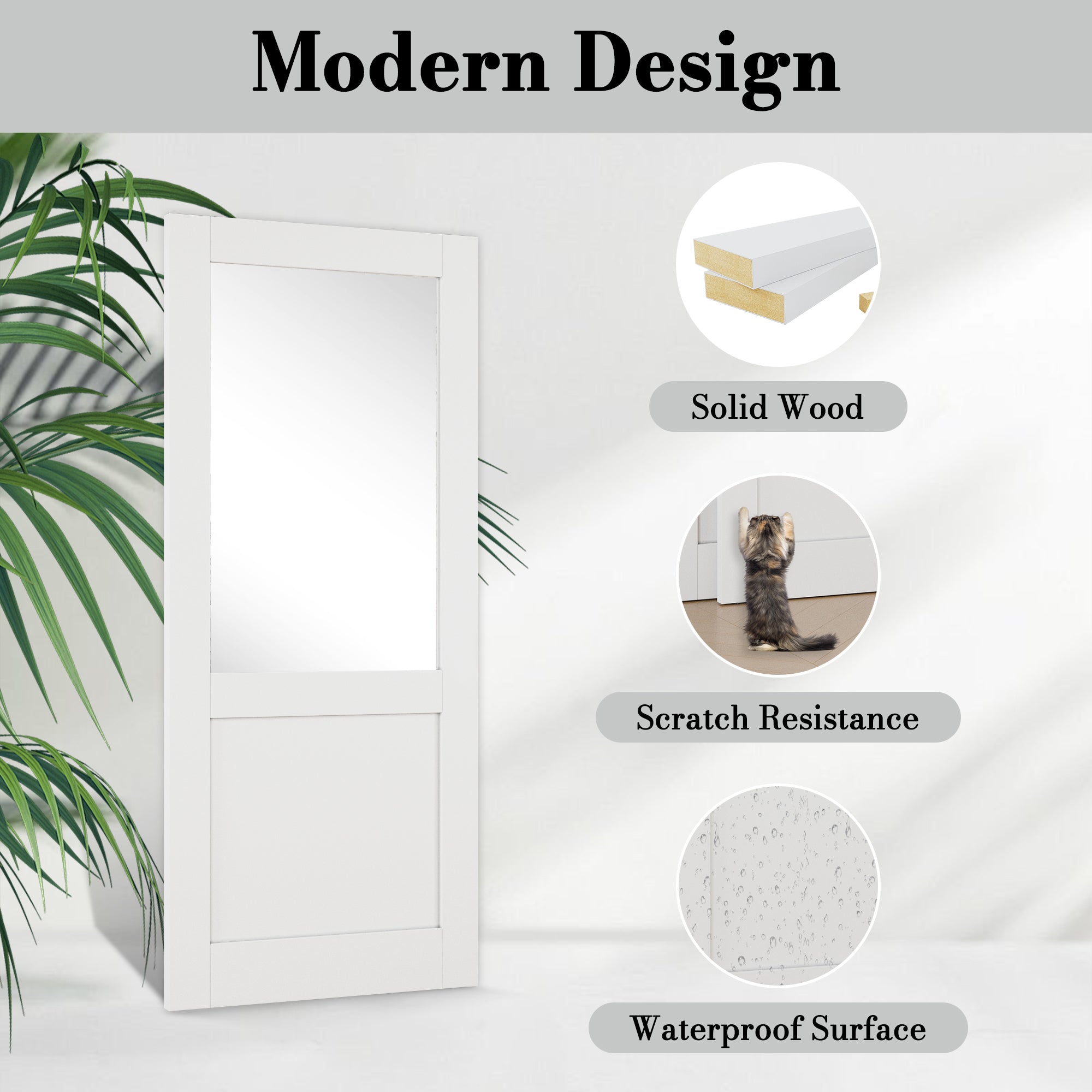 Ark Design Bypass Barn Door, Half-Lite Mirrored Glass, Solid Core MDF & Pre-finished & Paintable Surface, With Hardware Kit Bypass, White