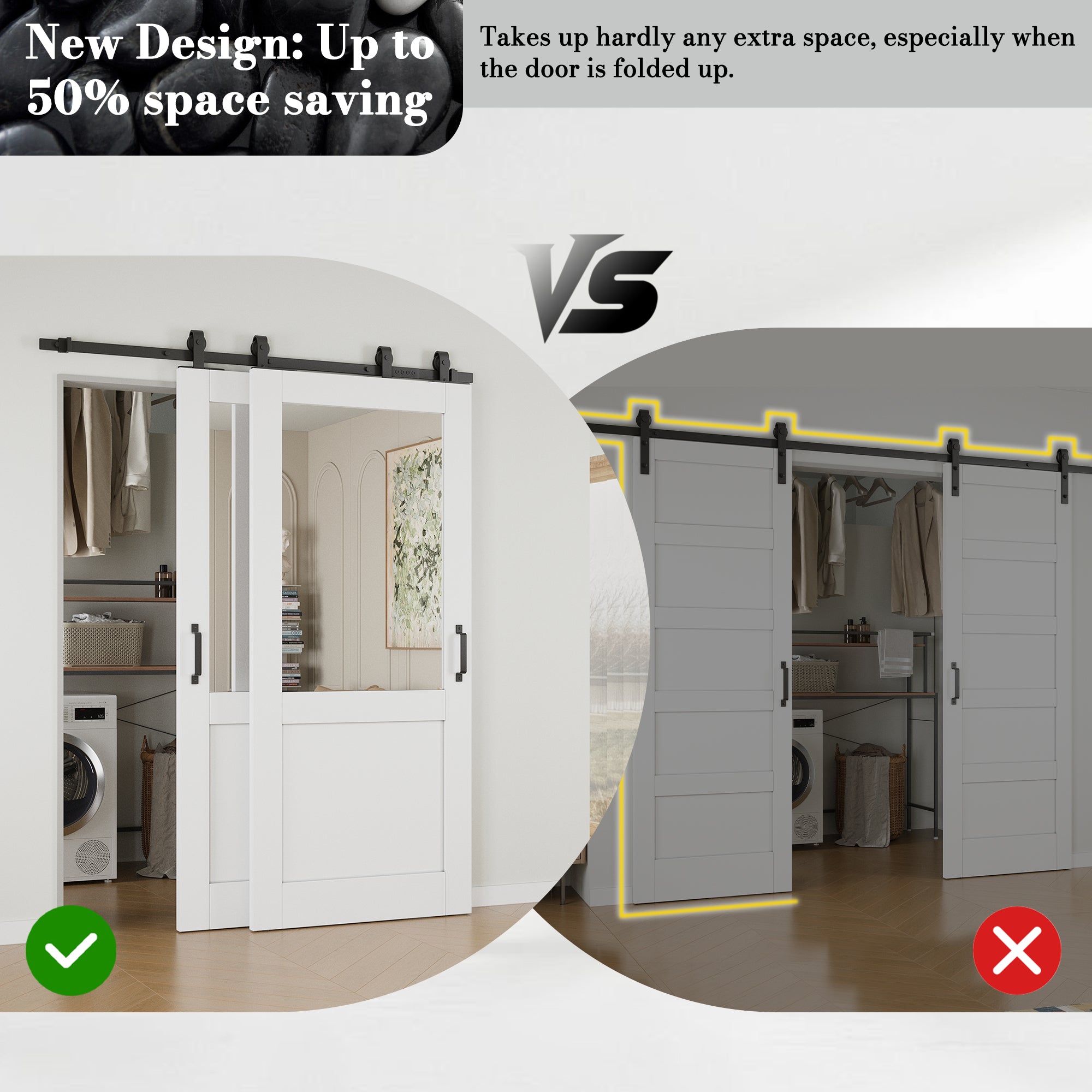 Ark Design Bypass Barn Door, Half-Lite Mirrored Glass, Solid Core MDF & Pre-finished & Paintable Surface, With Hardware Kit Bypass, White