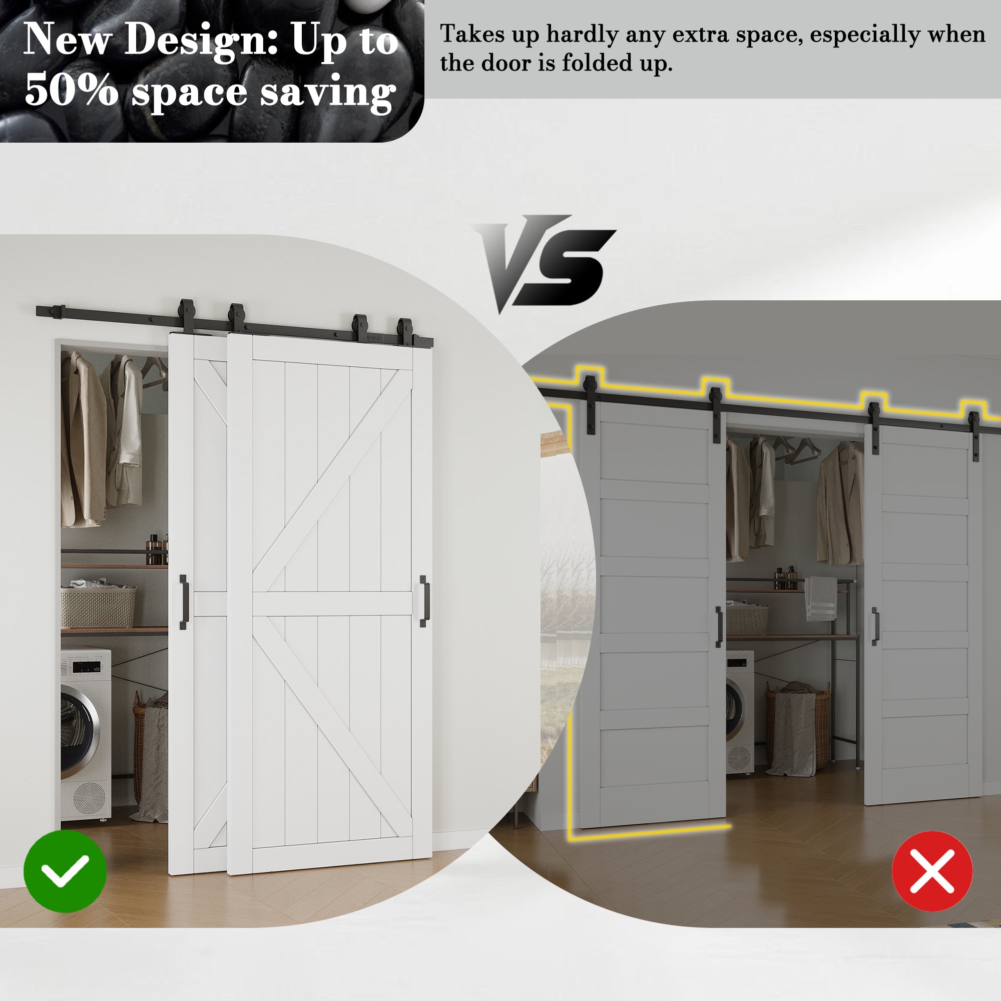 Ark Design Bypass Barn Door, K-design, Solid Core MDF & Pre-finished & Paintable Surface, With Hardware Kit Bypass, White
