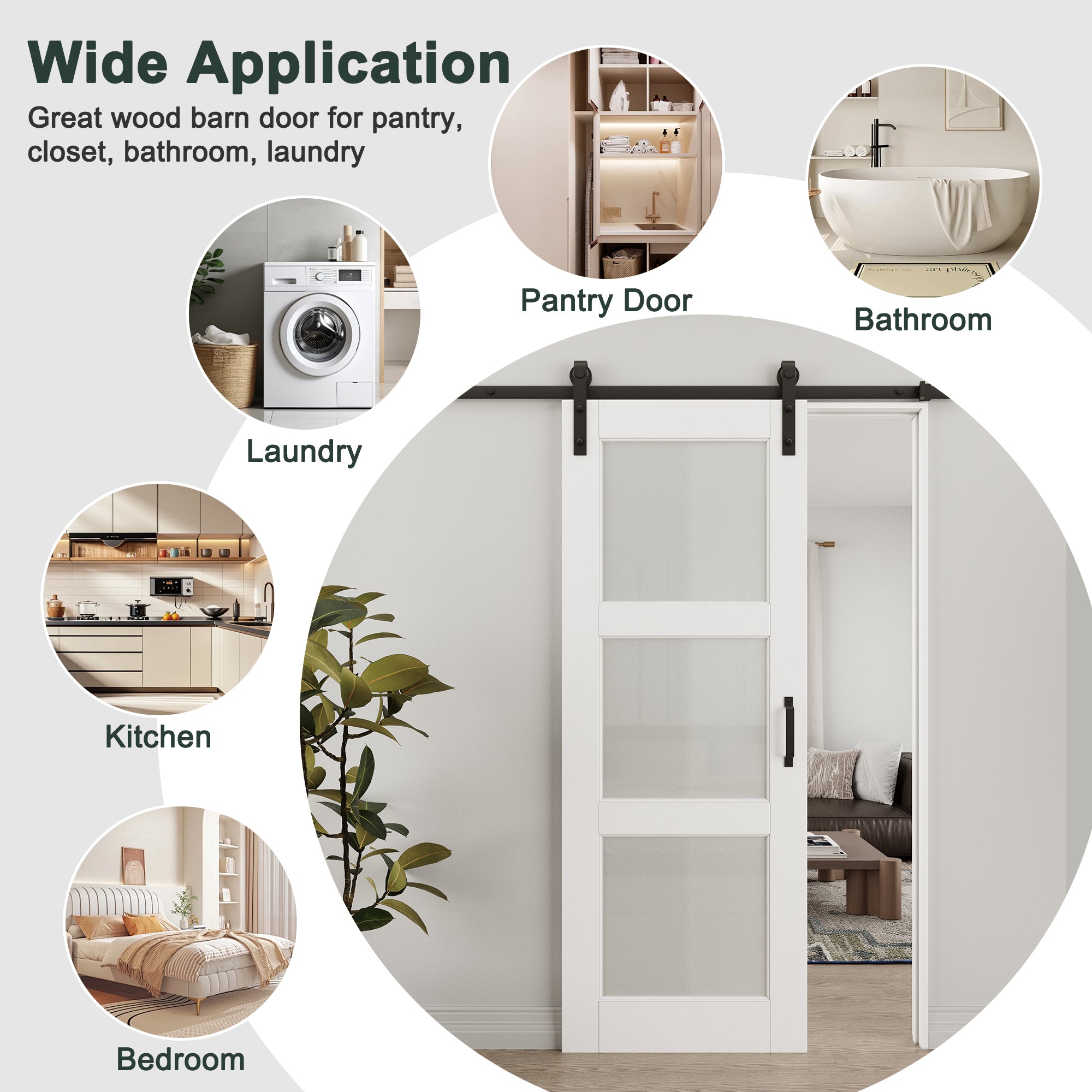 Ark Design 3-Lite Tempered Frosted Glass White Primed MDF Top Mounted Composite Double Sliding Barn Doors with Hardware Kit