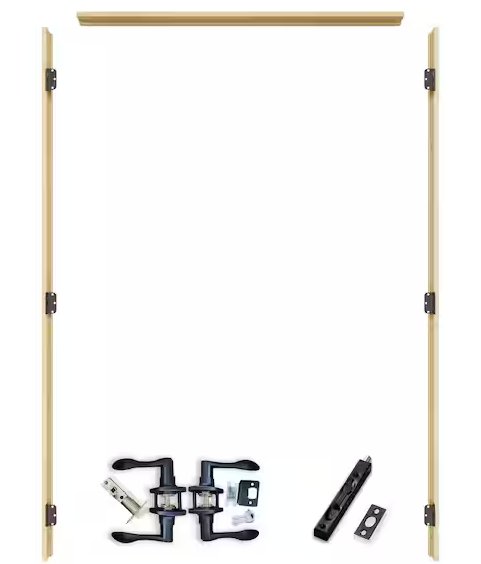 Ark Design Ready-to-Assemble Unfinished Pine Wood Prehung French Door Jamb Frame kit, Pine Wood Door Frame Kit with All Hardware, Adjustable Size