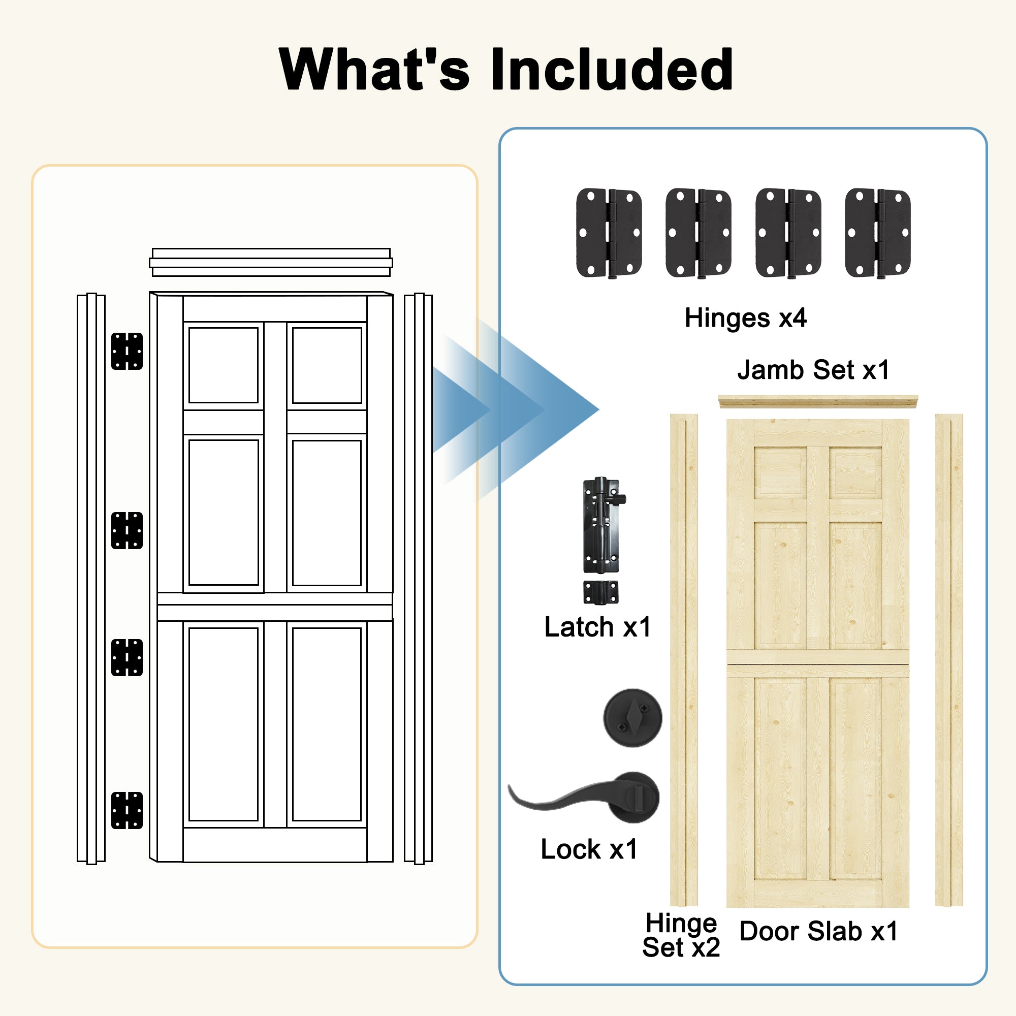 Ark Design Solid Pine Universal 6 Lite Panel Unfinished Dutch Door, Pine Wood Front Door with/without Ready-to-Assemble Jamb