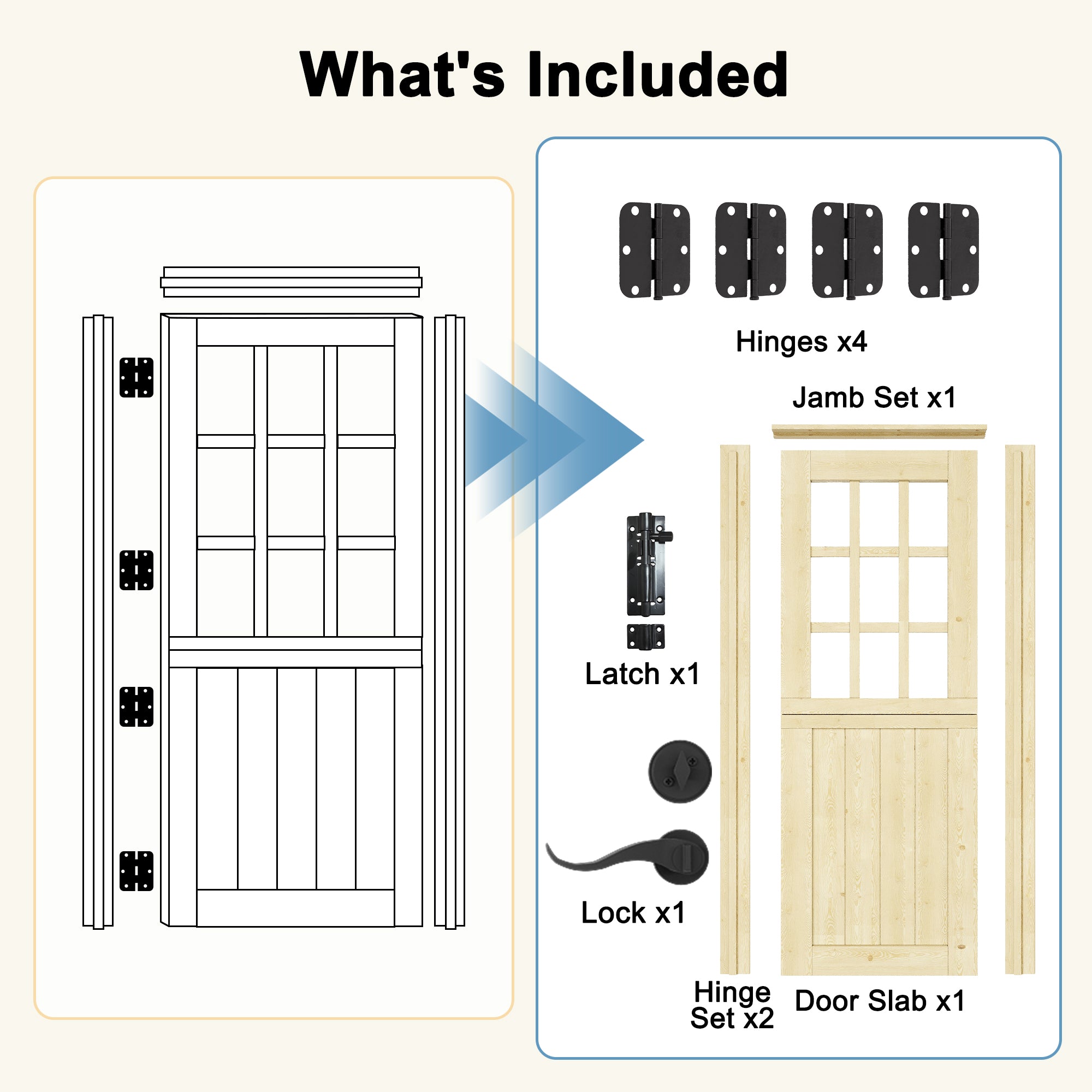 Ark Design Solid Pine Universal 9 Lite Clear Glass Unfinished Dutch Door, Pine Wood Front Door with/without Ready-to-Assemble Jamb