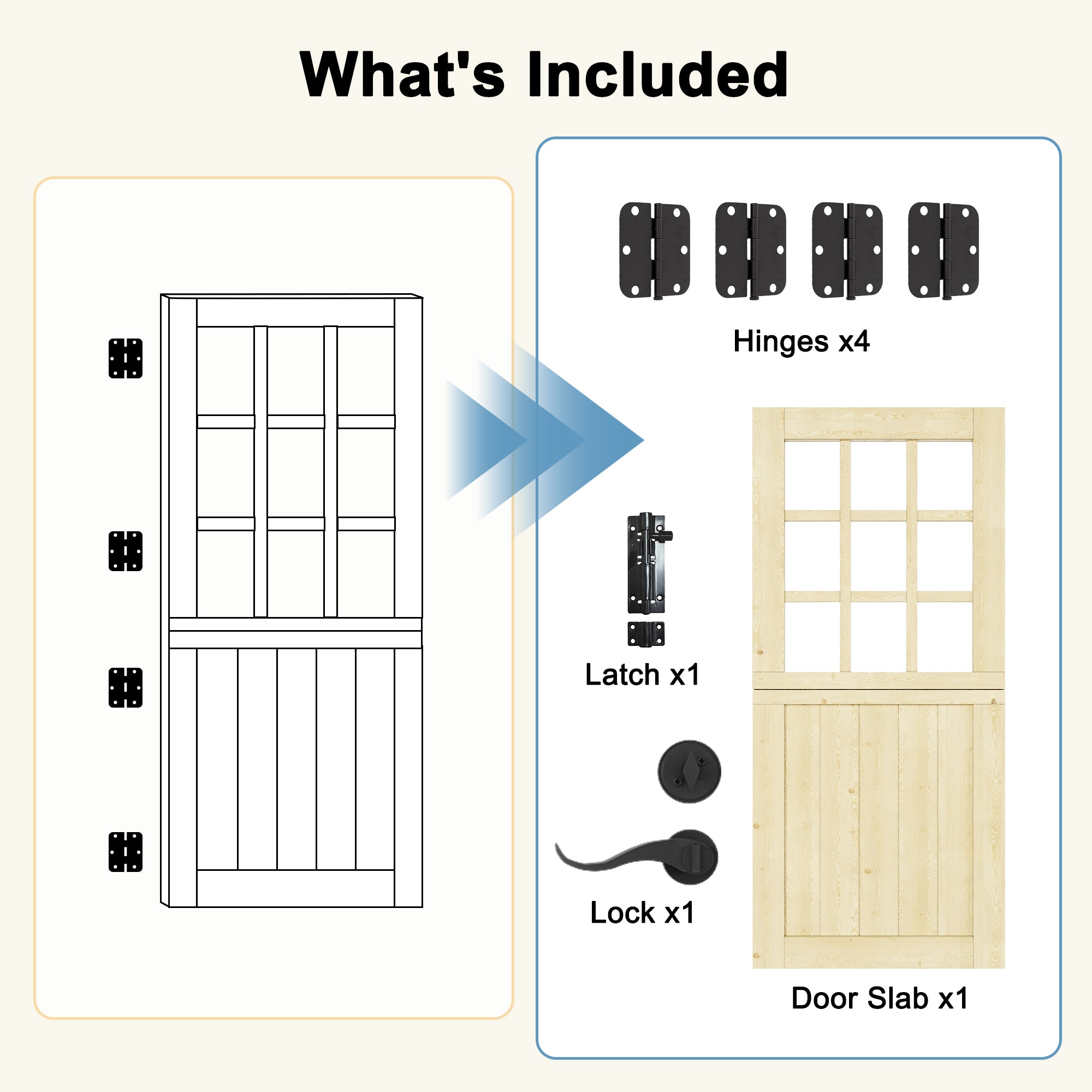 Ark Design Solid Pine Universal 9 Lite Clear Glass Unfinished Dutch Door, Pine Wood Front Door with/without Ready-to-Assemble Jamb