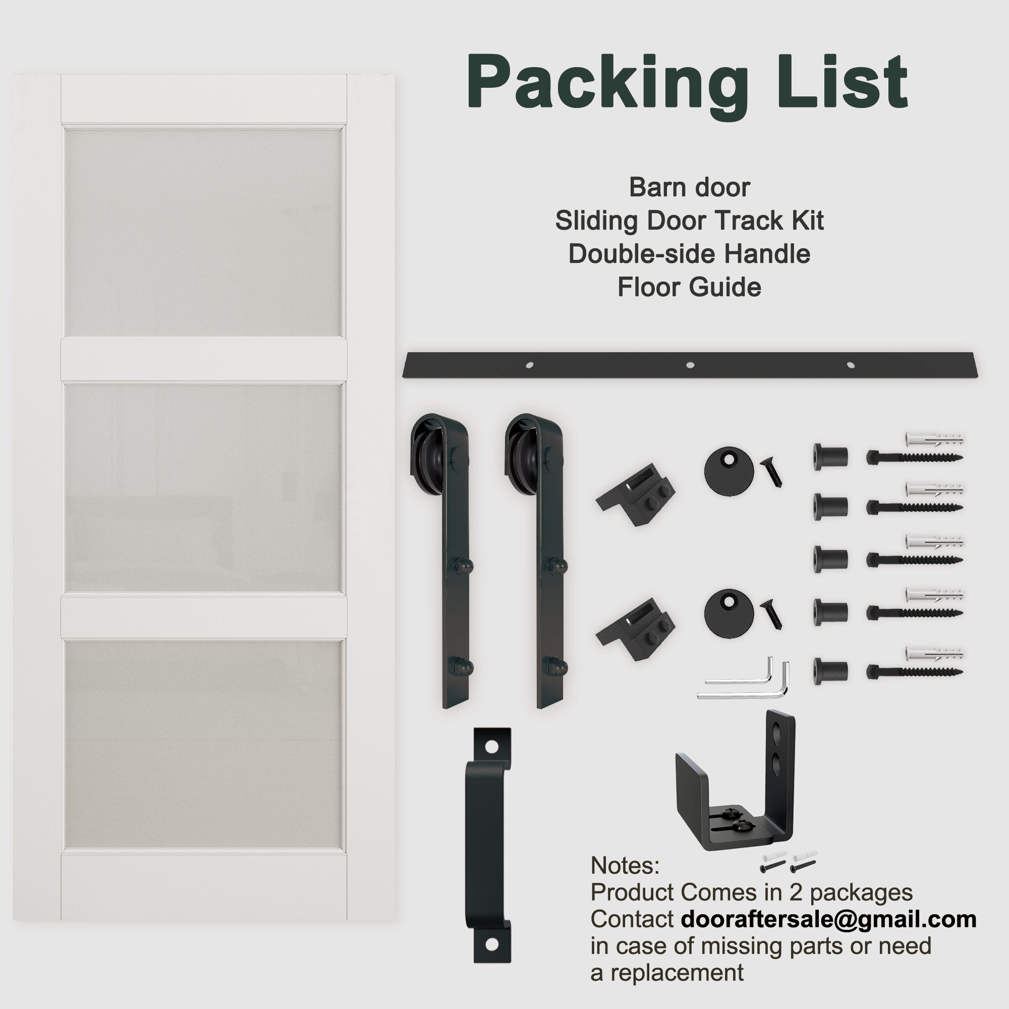 Ark Design 3-Lite Tempered Frosted Glass White Primed MDF Top Mounted Composite Double Sliding Barn Doors with Hardware Kit