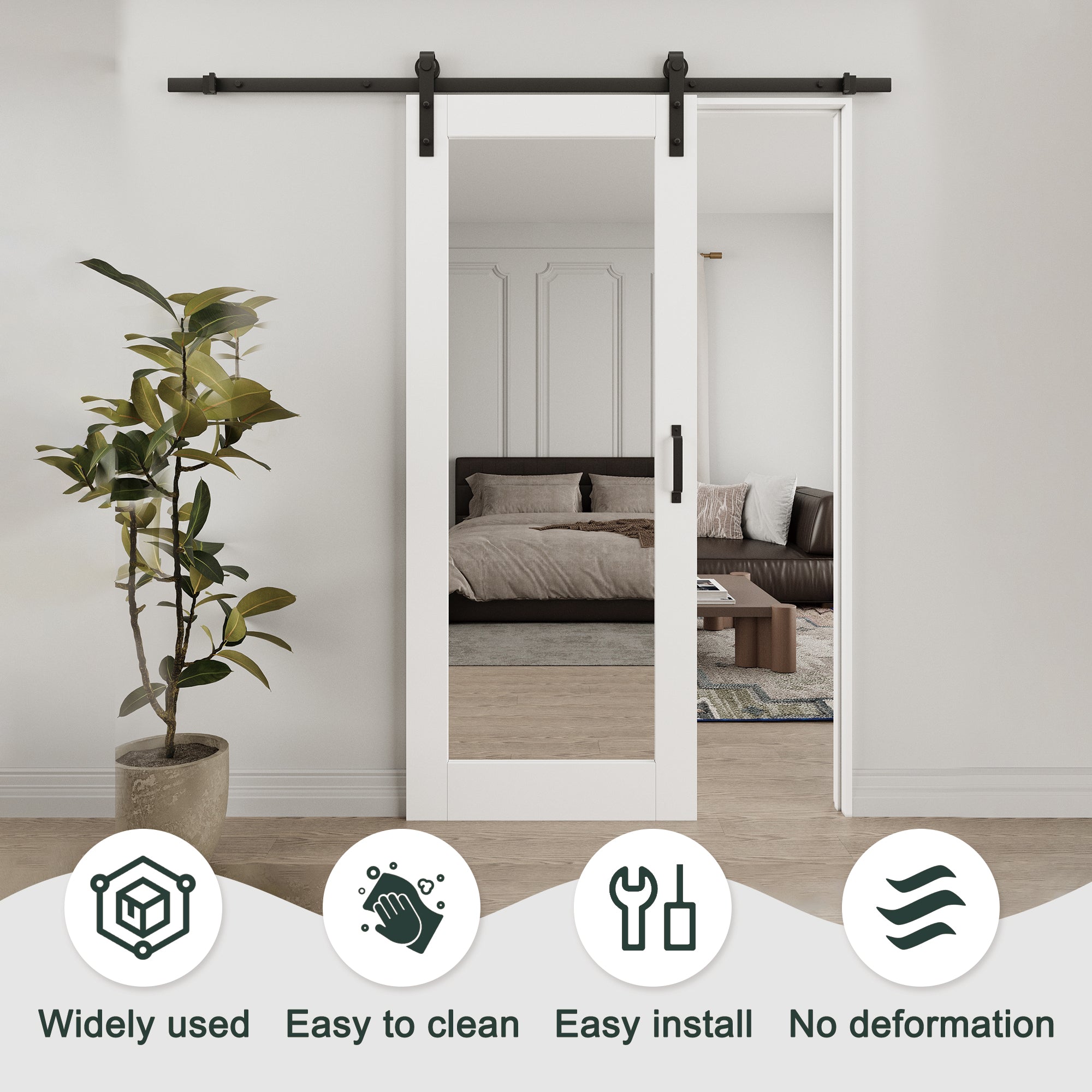 Ark Design 1-Lite Mirrored Glass White Primed Top Mounted  Double Sliding Barn Doors with Hardware Kit