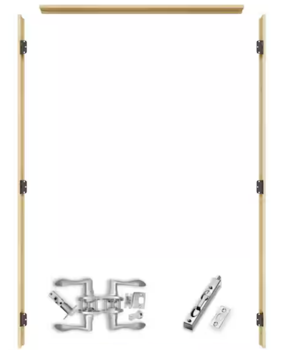 Ark Design Ready-to-Assemble Unfinished Pine Wood Prehung French Door Jamb Frame kit, Pine Wood Door Frame Kit with All Hardware, Adjustable Size