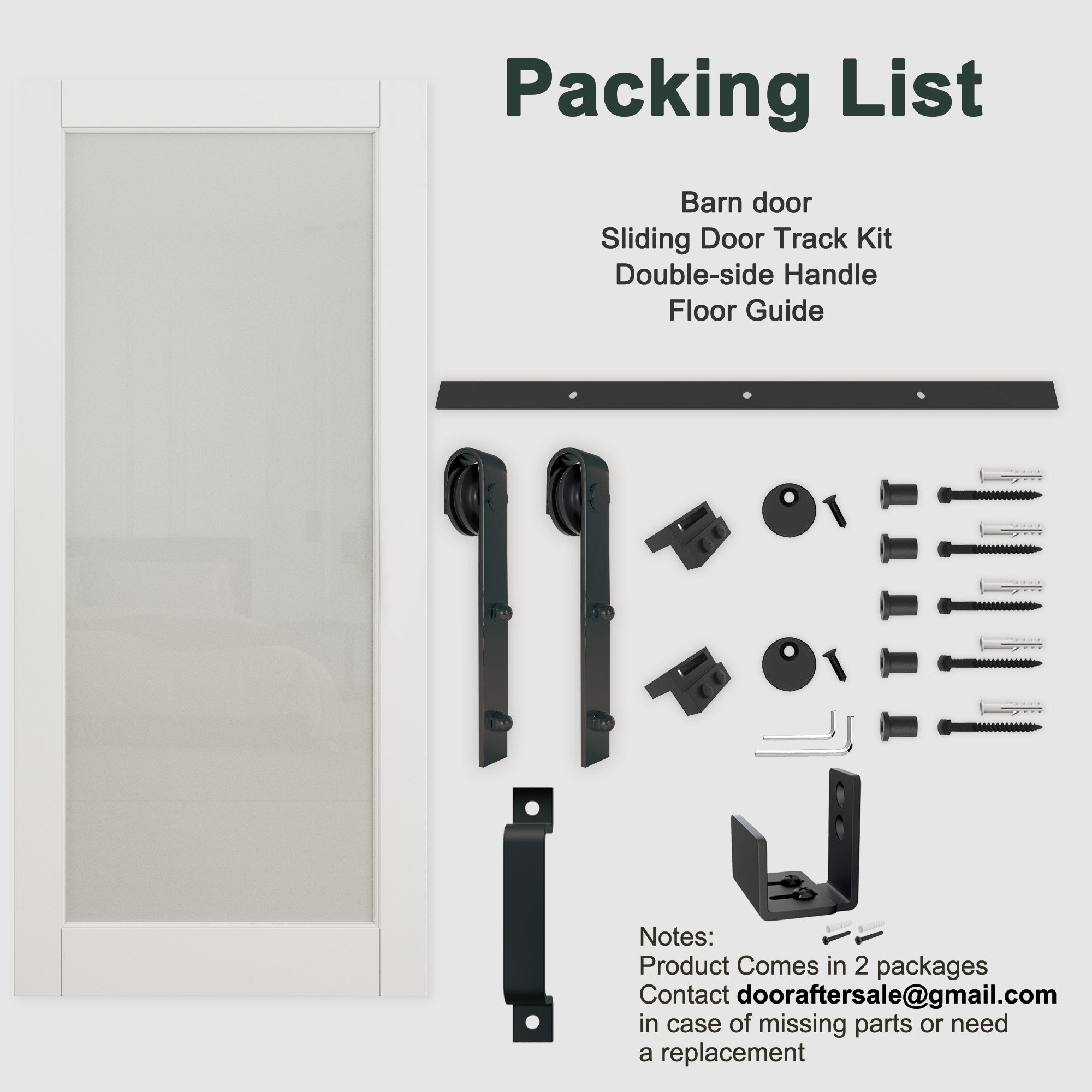 Ark Design 1-Lite Tempered Frosted Glass White Primed MDF Top Mounted Composite Double Sliding Barn Doors with Hardware Kit
