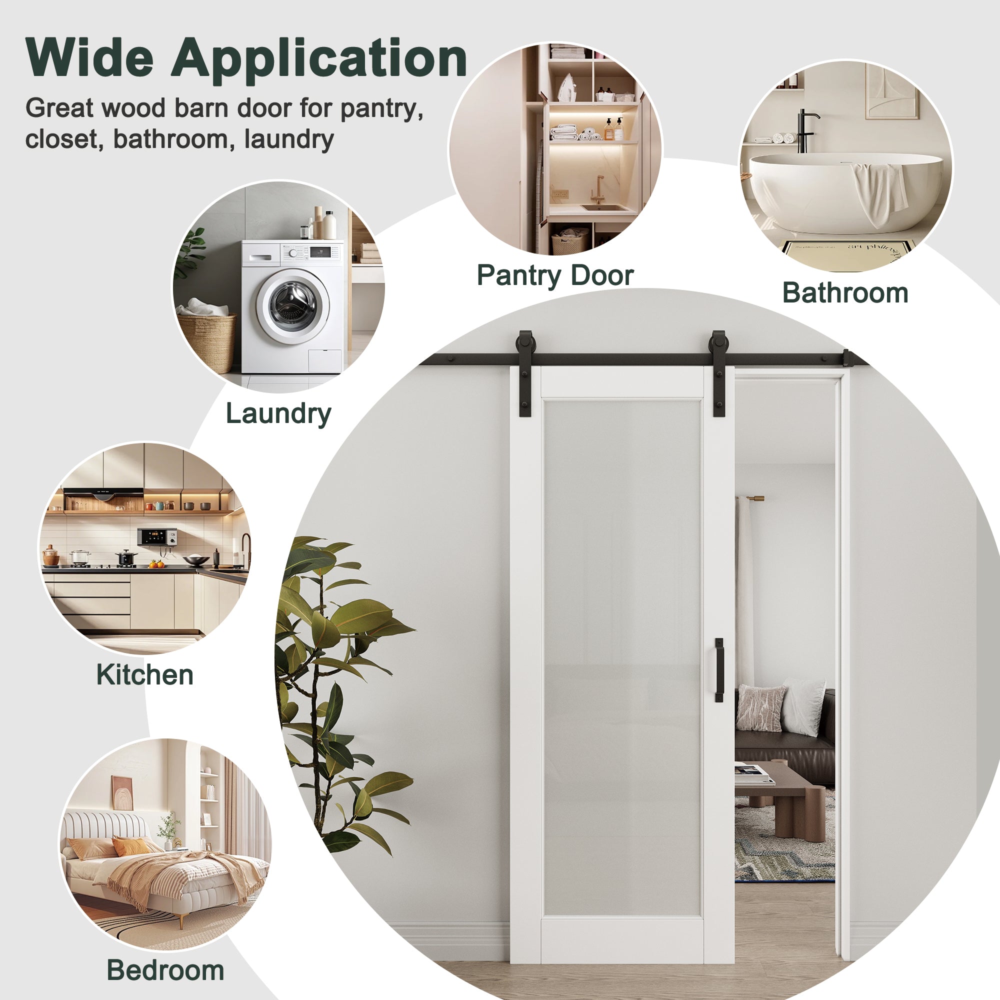 Ark Design 1-Lite Tempered Frosted Glass White Primed MDF Top Mounted Composite Double Sliding Barn Doors with Hardware Kit