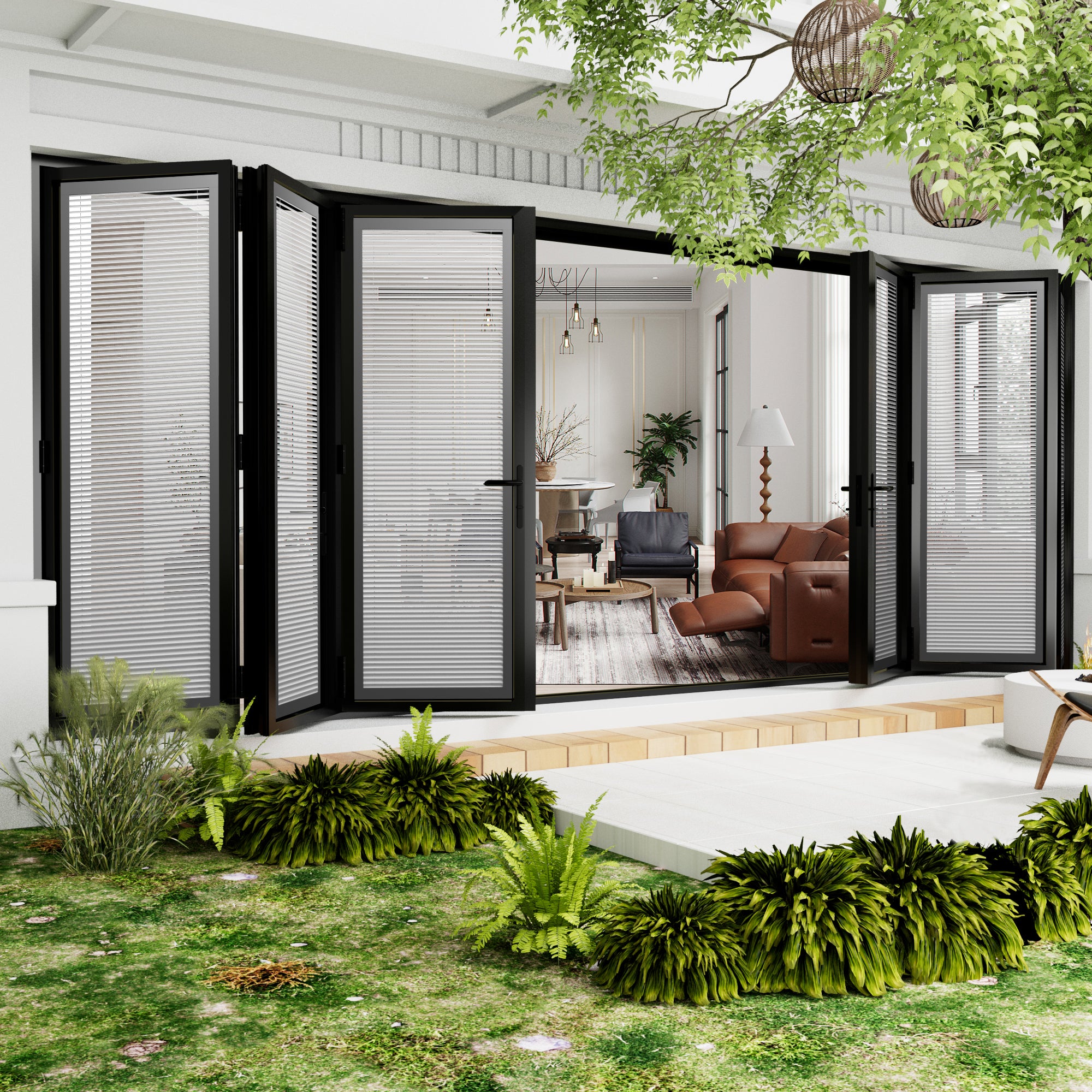 Ark Design Black-6 Panel Center Opening Outswing Double Louver Aluminum Folding Patio Door