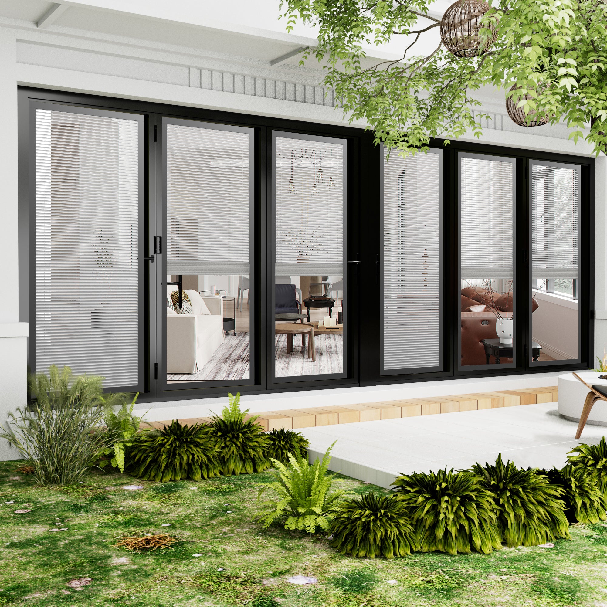 Ark Design Black-6 Panel Center Opening Outswing Double Louver Aluminum Folding Patio Door