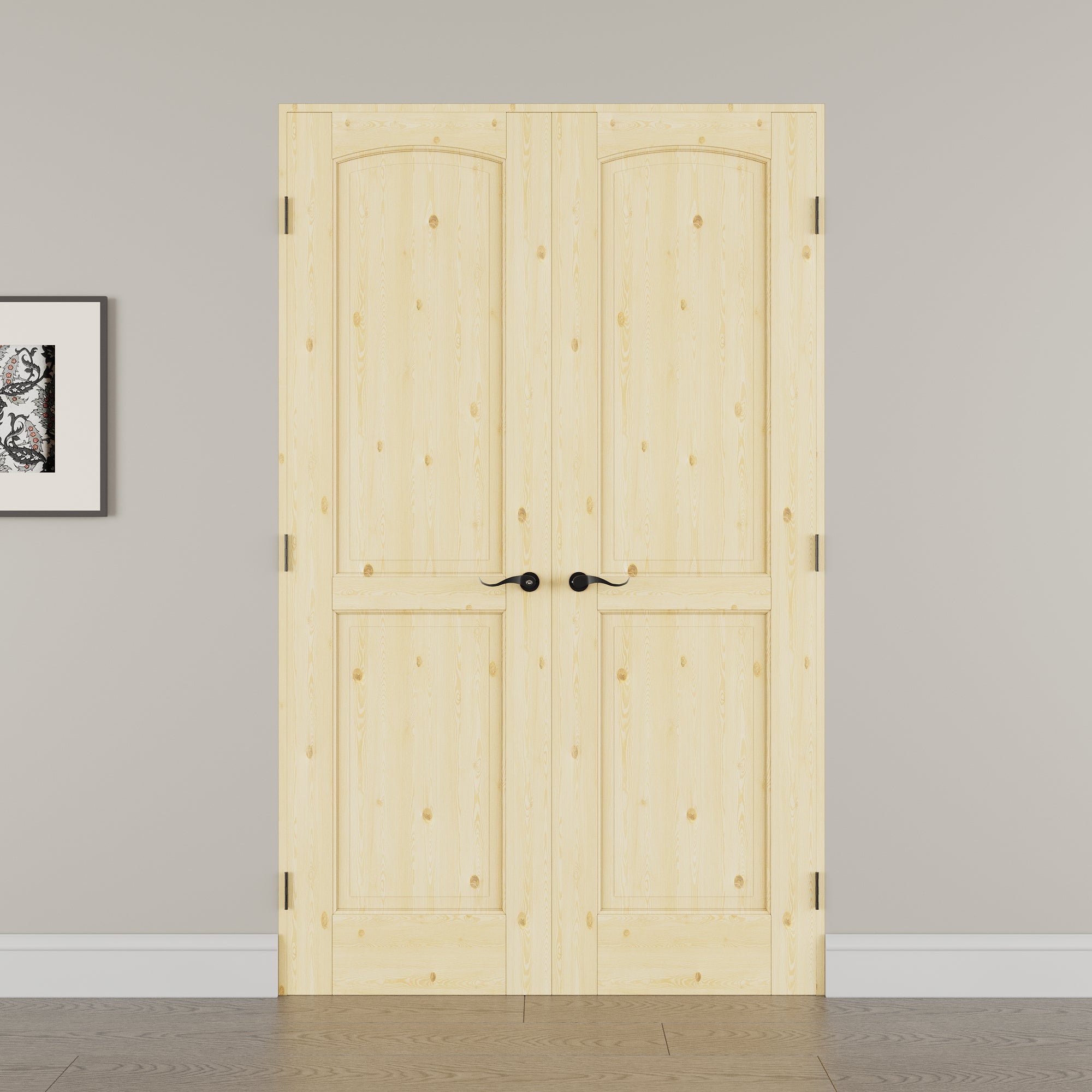 [Black Hardware Prehung French Door Collection] 2-Panel Pine Wood Solid Core Double Prehung French Door with Ready-to-Assemble Jamb