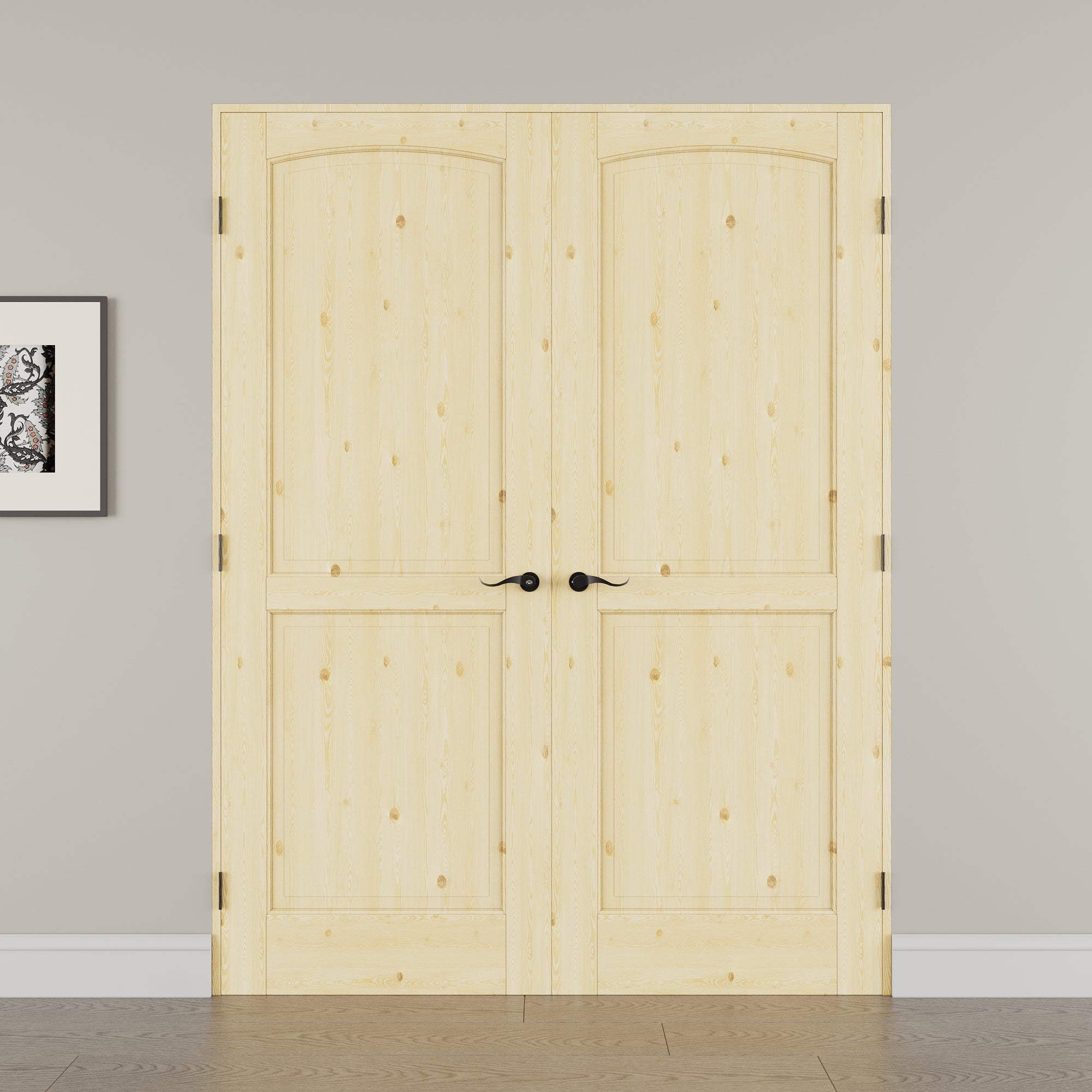 [Black Hardware Prehung French Door Collection] 2-Panel Pine Wood Solid Core Double Prehung French Door with Ready-to-Assemble Jamb