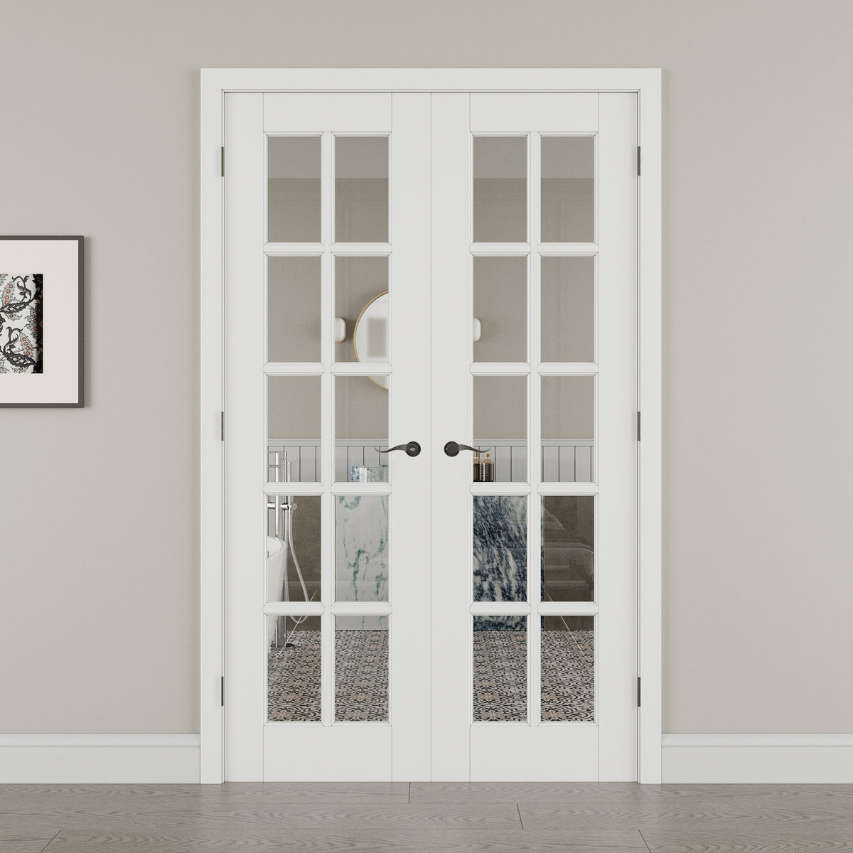 10-Lite Clear Glass French Door with Hardware Kit, Solid Core MDF