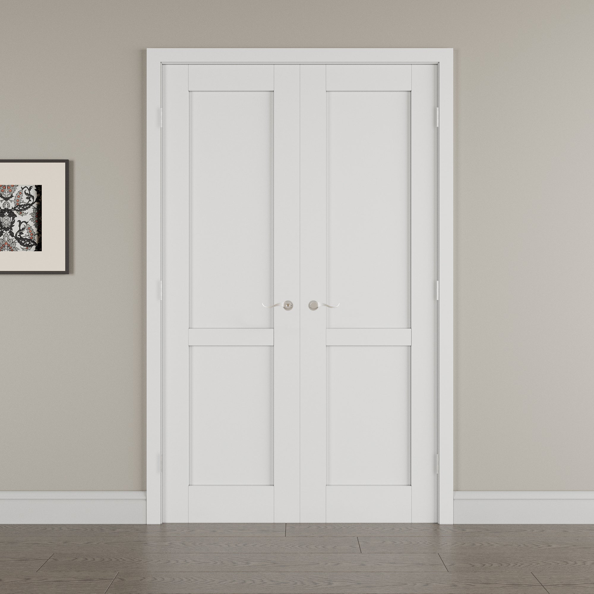 [Silver Hardware Prehung French Door Collection] 2-Lite Panel French Door with Sliver Hardware Kit & Ready-to-Assemble Jamb, Solid Core MDF Wood, White