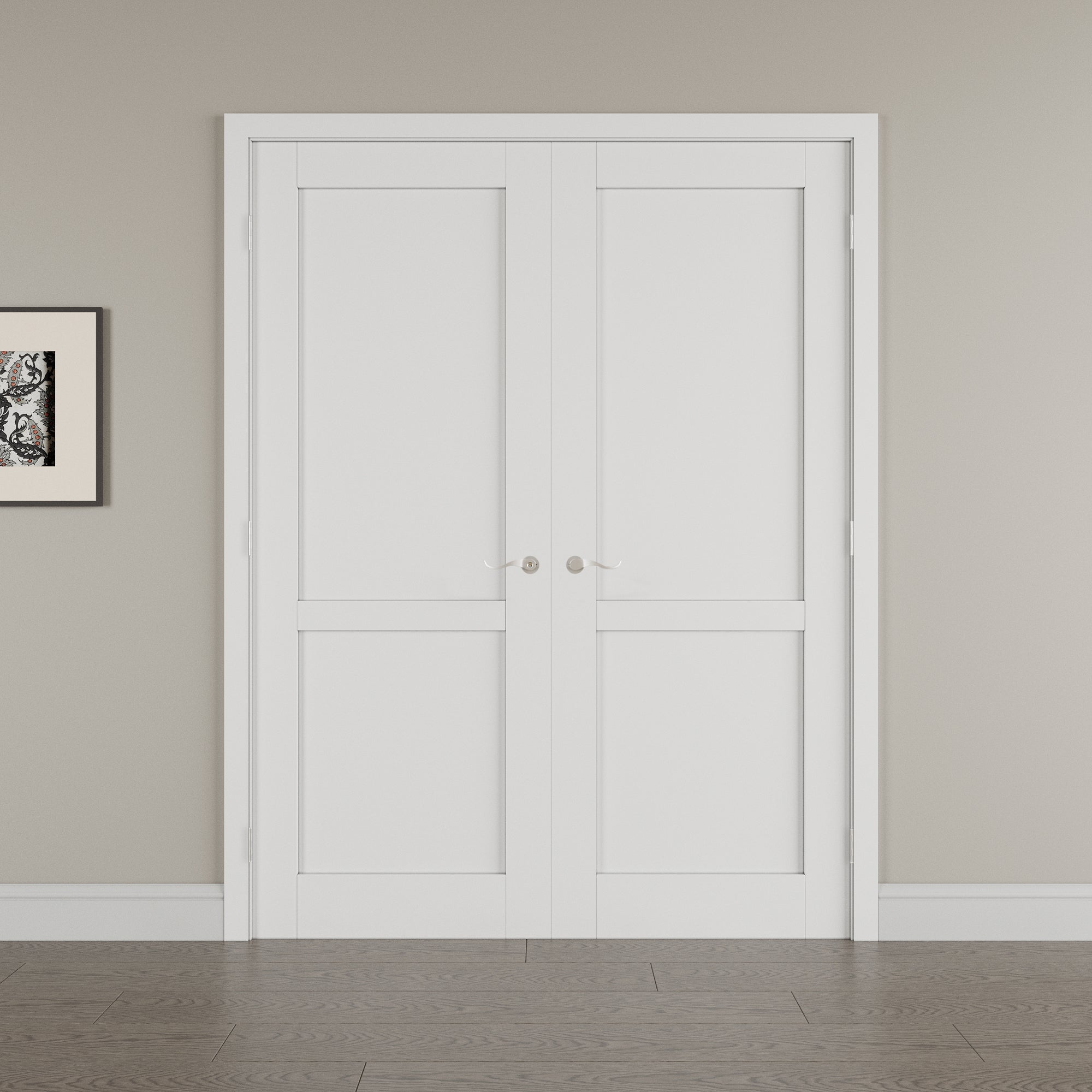 [Silver Hardware Prehung French Door Collection] 2-Lite Panel French Door with Sliver Hardware Kit & Ready-to-Assemble Jamb, Solid Core MDF Wood, White